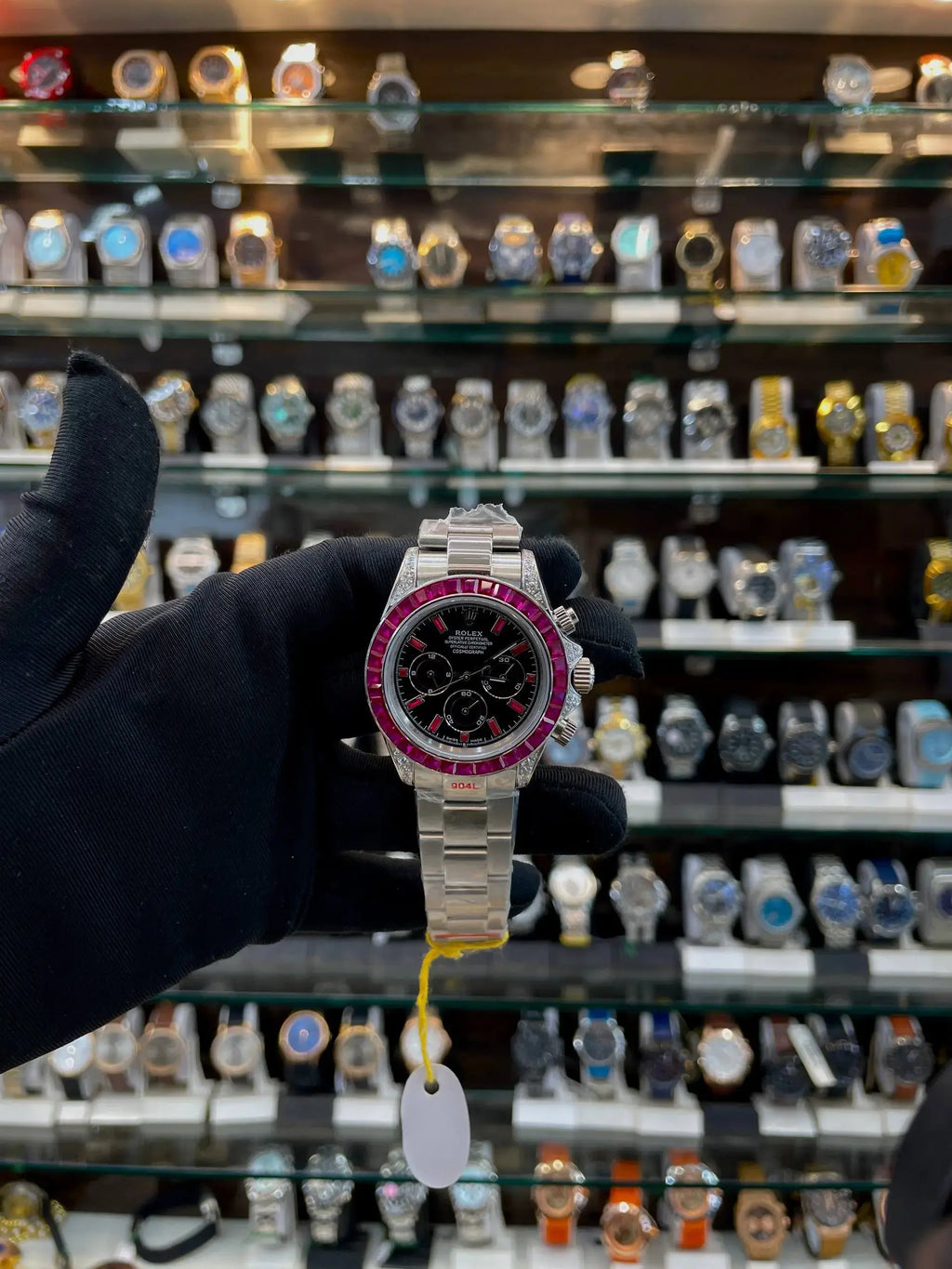 Rolex daytona ruby-setbezel in master piece for mens silver
