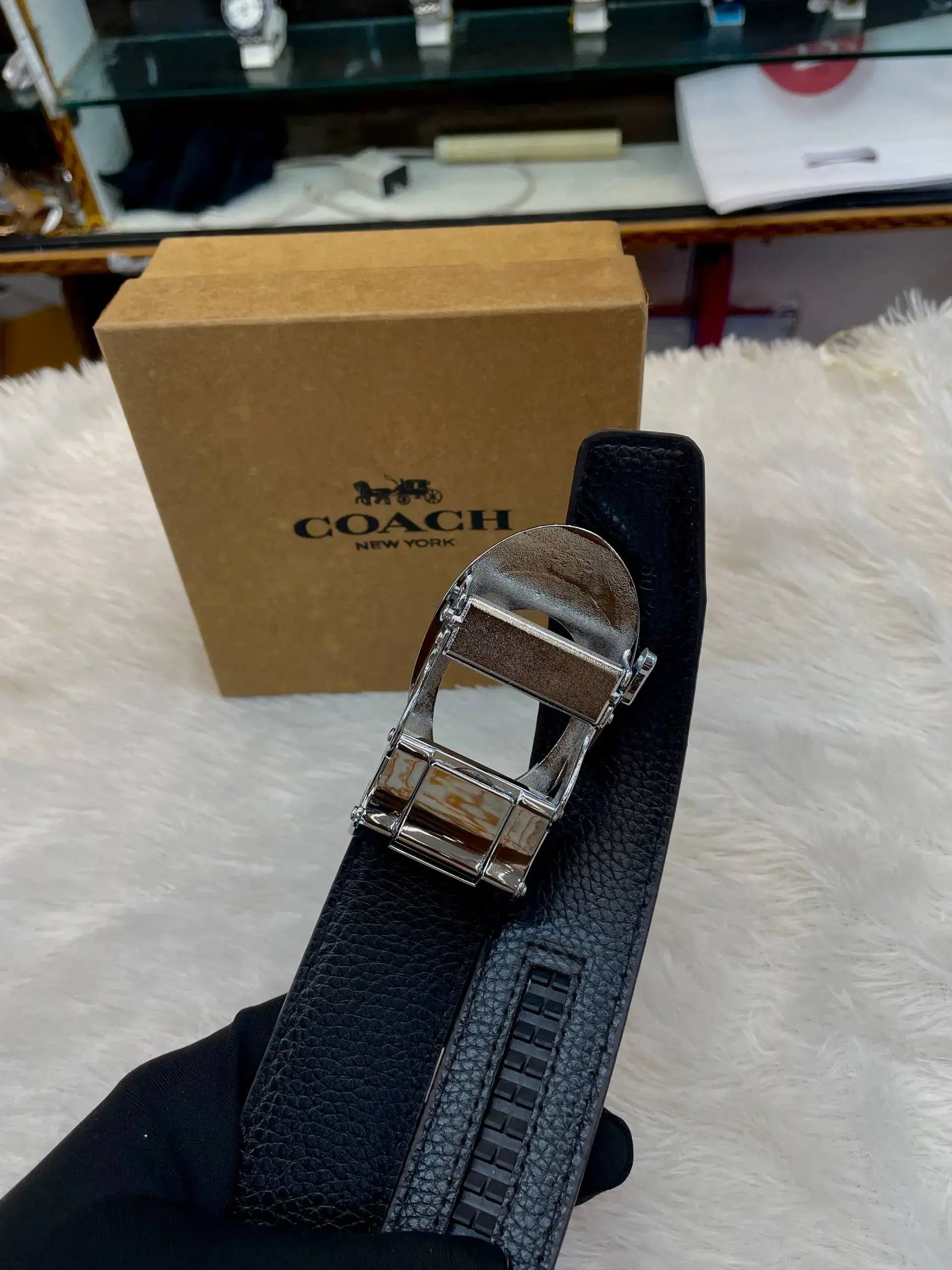 Coach auto lock belt for men in brown