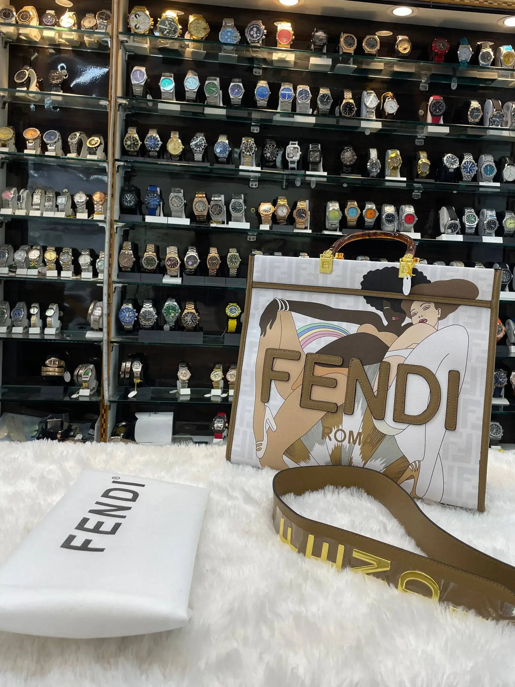 Fendi sunshine shopper medium Tote bikini girls print
