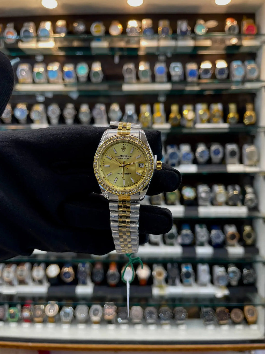 Rolex date just for girls under budget gold dial dual tone