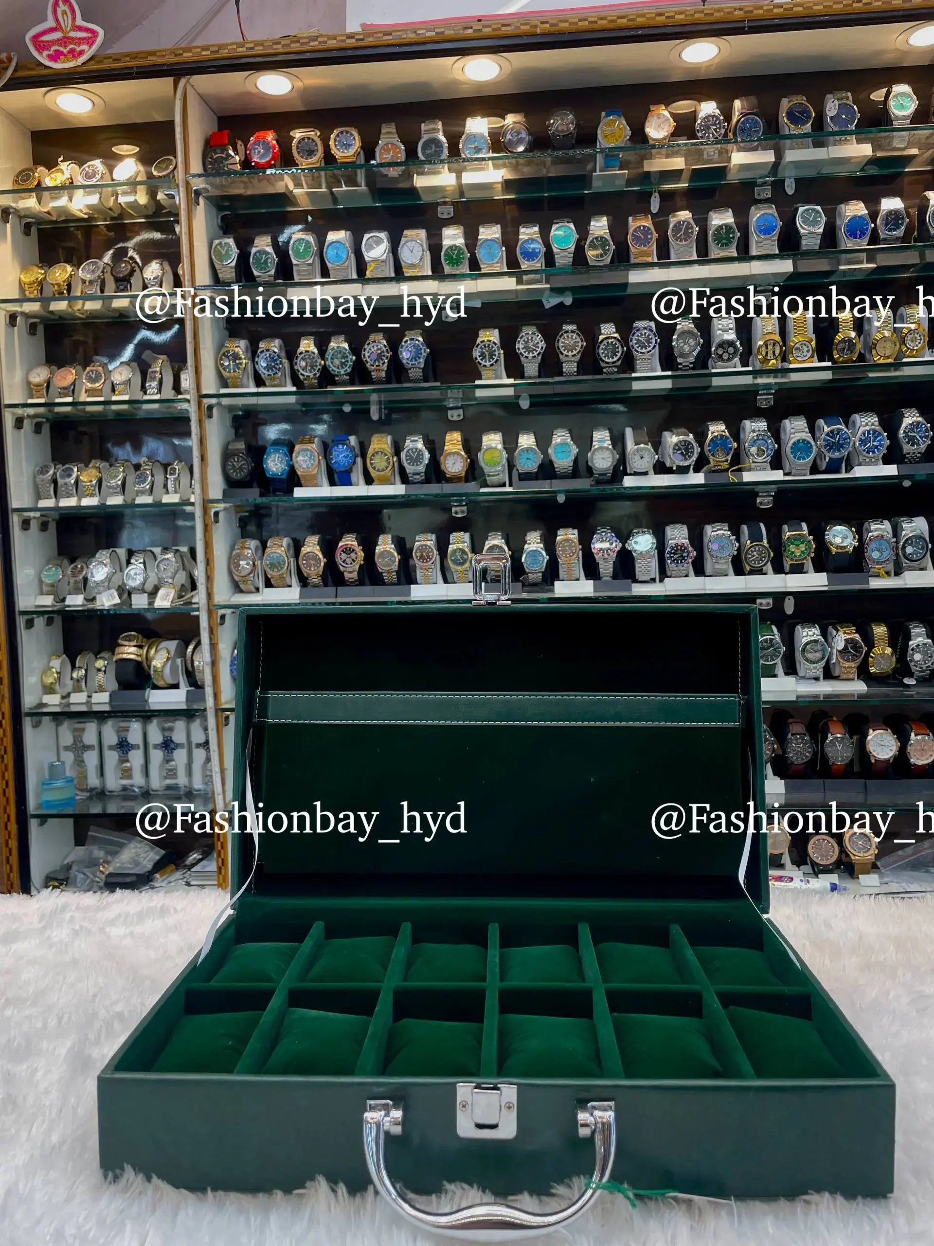 12pc watch organizer briefcase in green leather