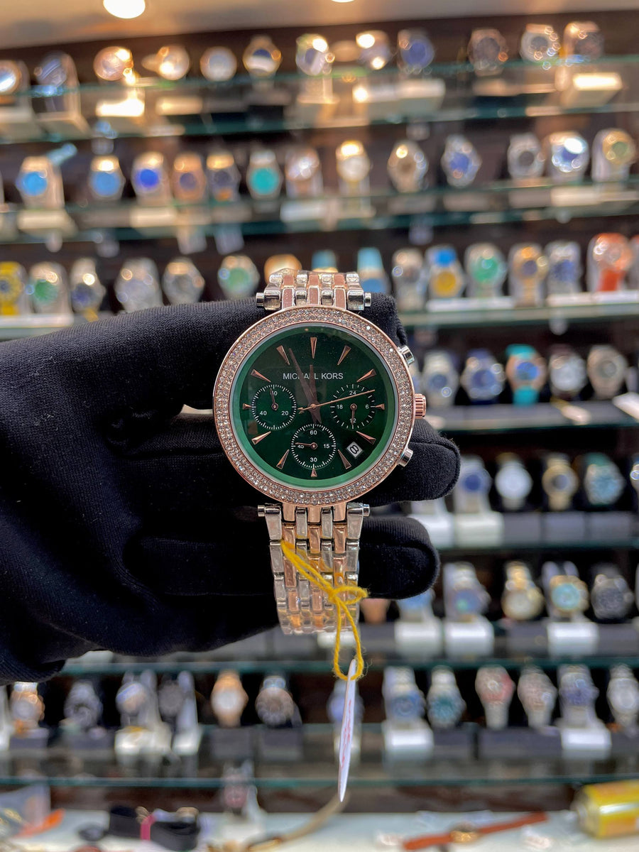 MICHEAL KORS (MK) CHRONO WATCH FOR GIRLS 🤩 DUAL TONE GREEN 💚