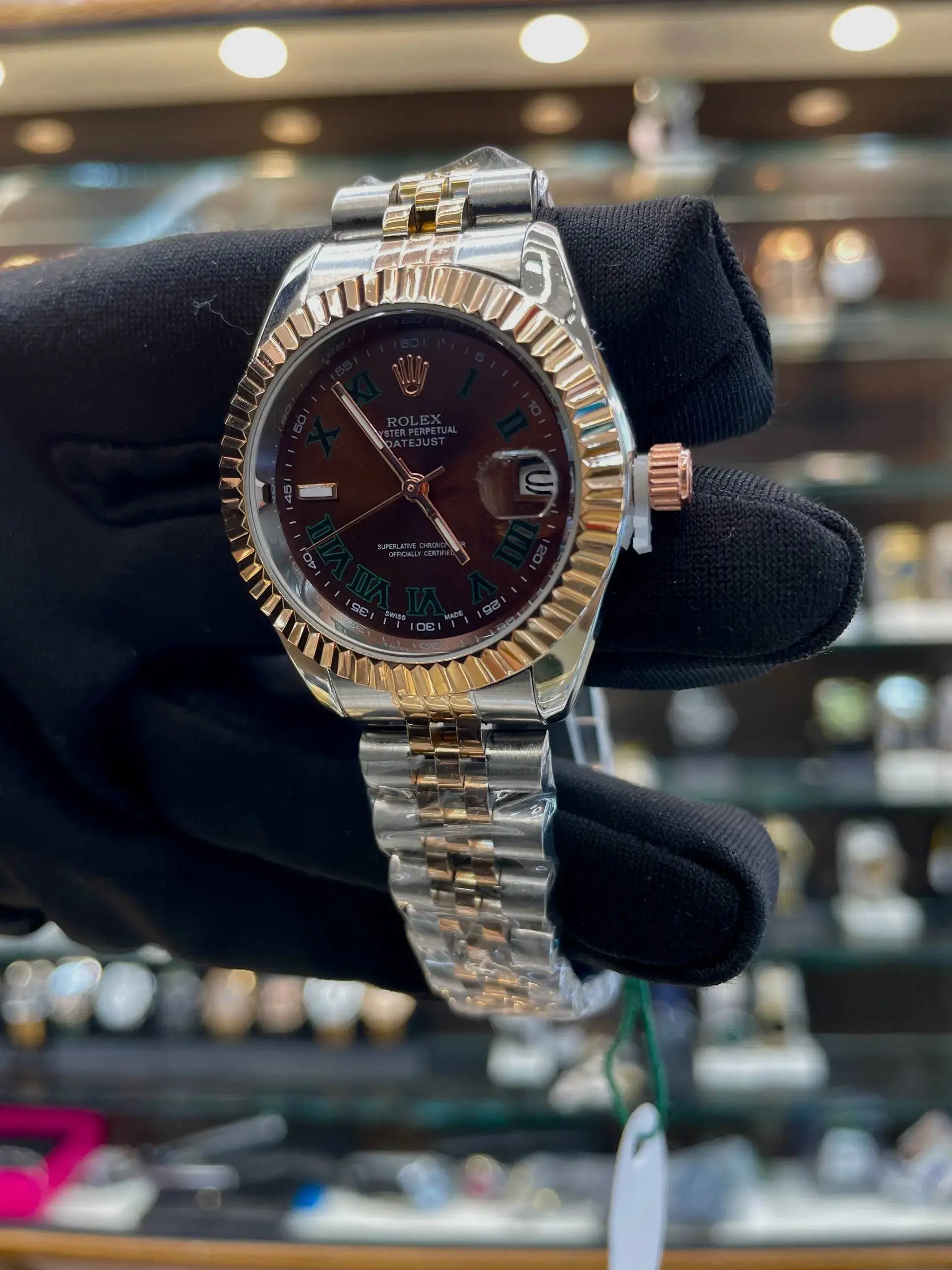 Rolex date just for girls under budget in brown dial dual tone