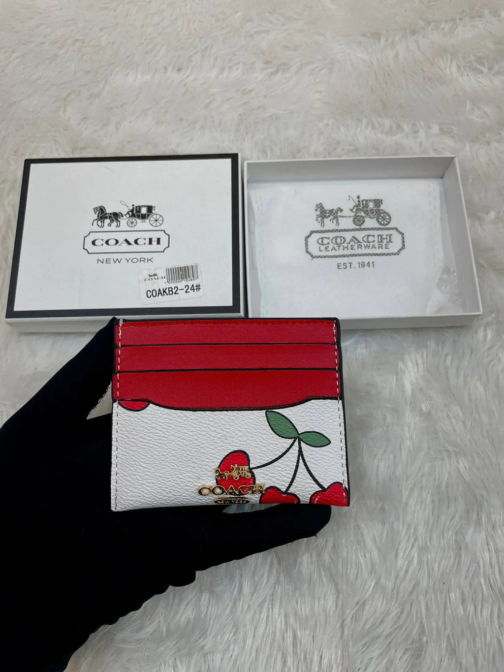 Coach card holder for girls cherry