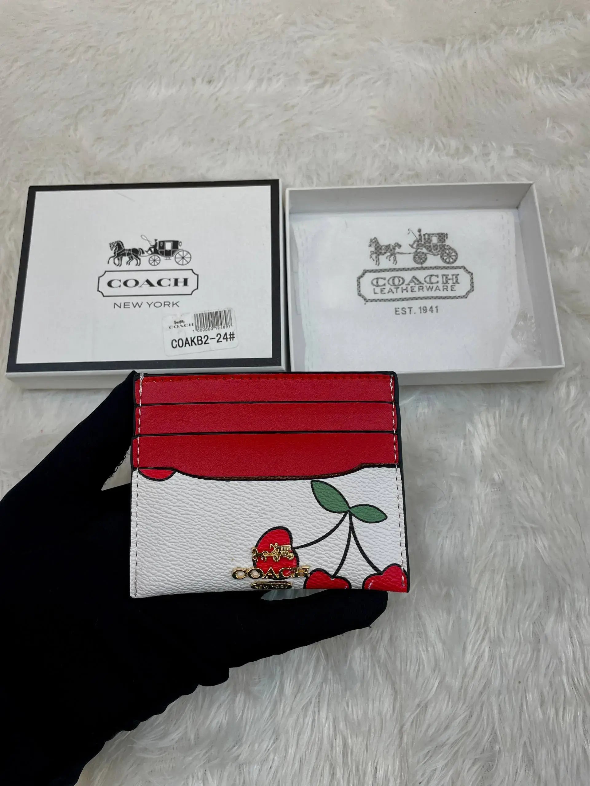 Coach card holder for girls cherry
