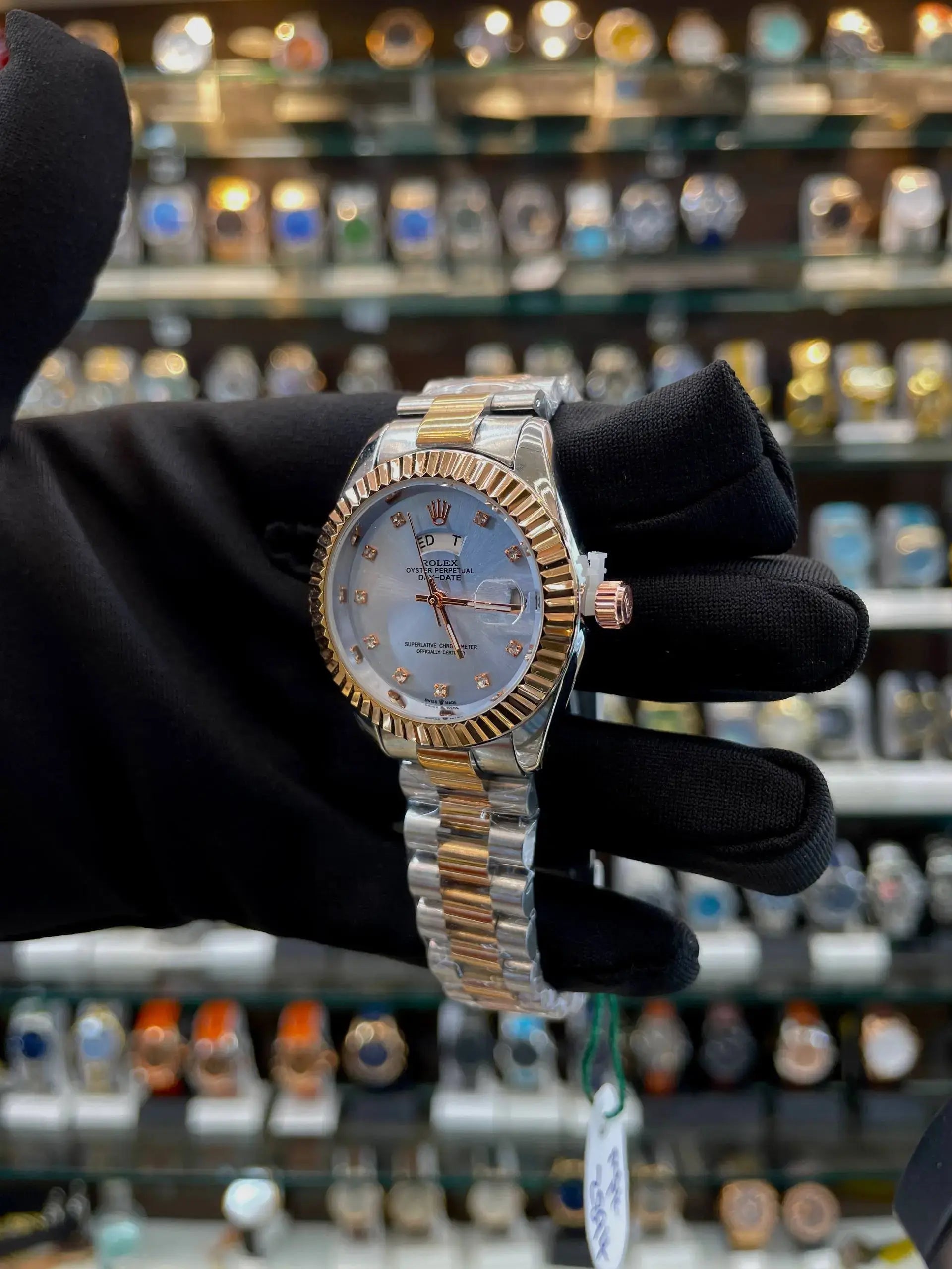 Rolex date just for girls under budget blue dial dual tone