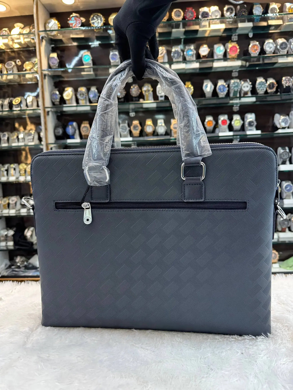 Mont Blanc blue laptop bag in heavy quality