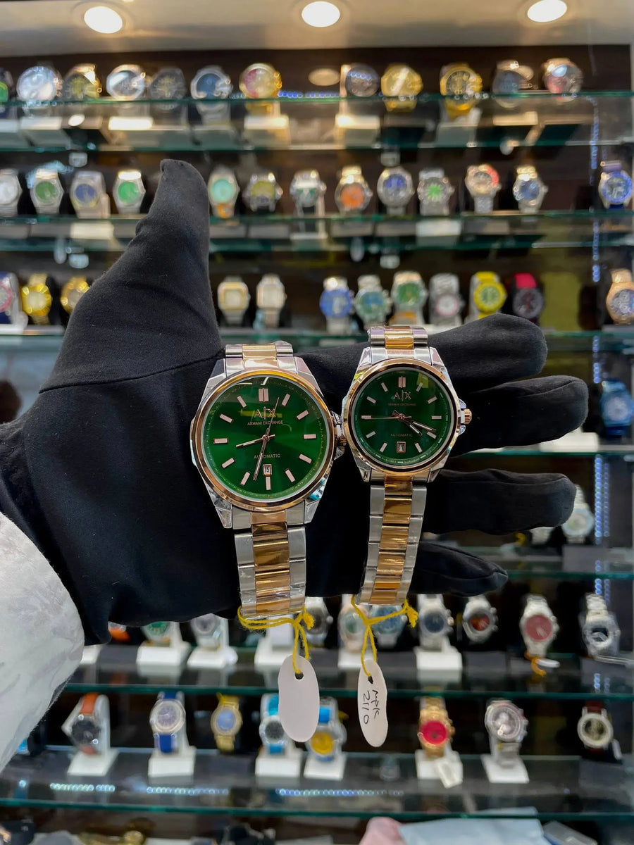 Armani exchange ax in couple set green shinny dial