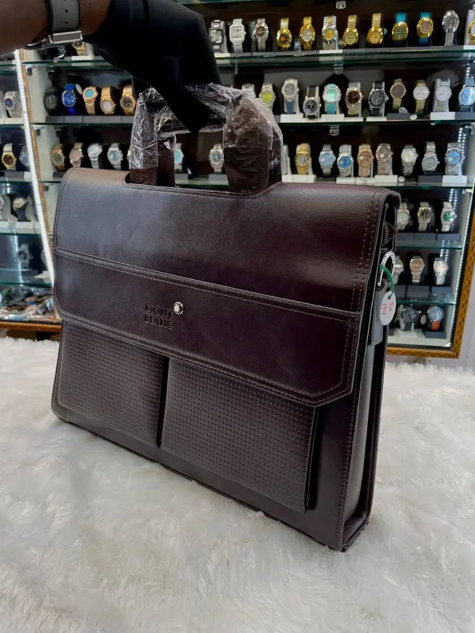 Mont Blanc glossy brown laptop bag