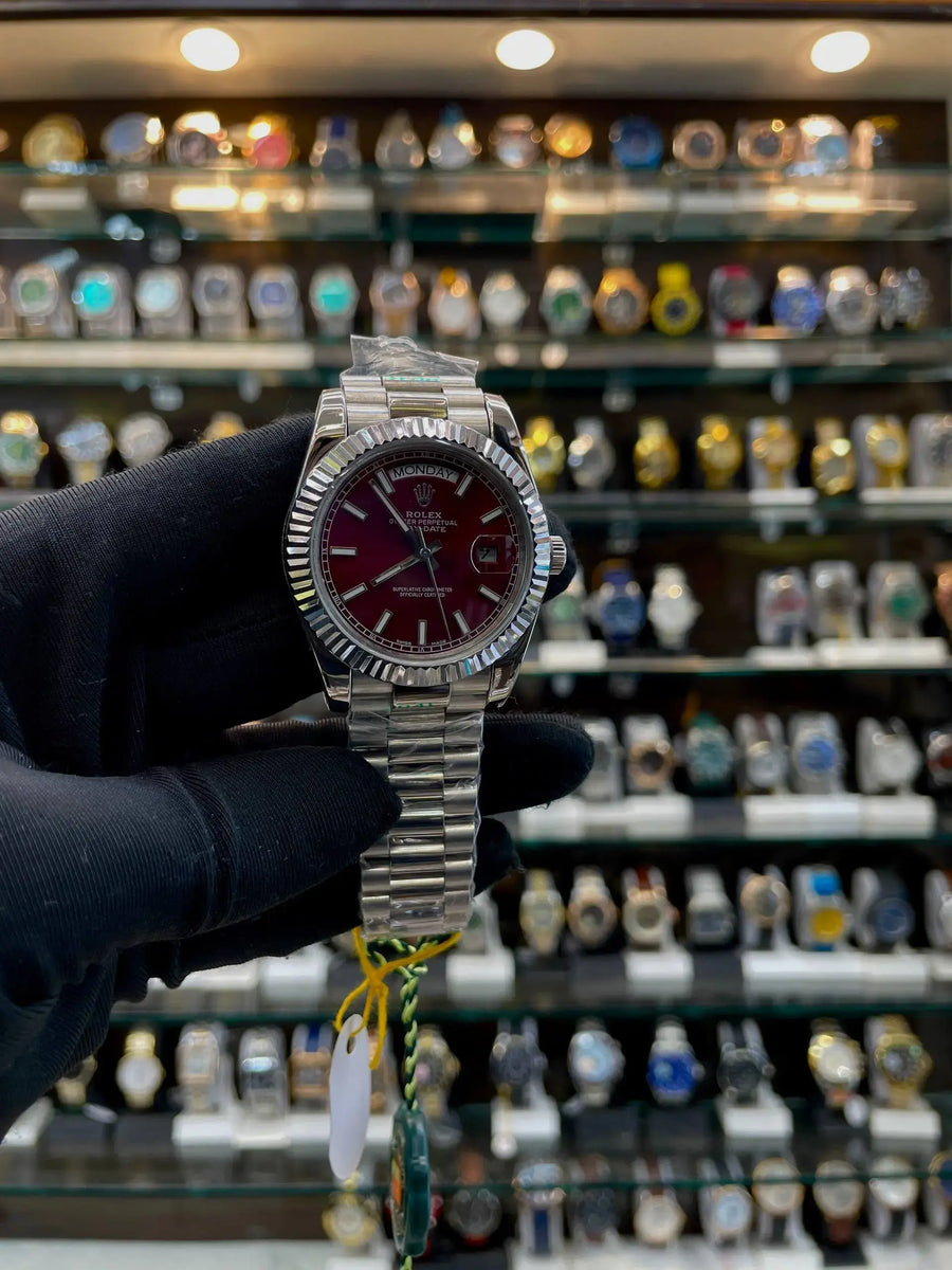 Rolex day-date wine red dial in master piece