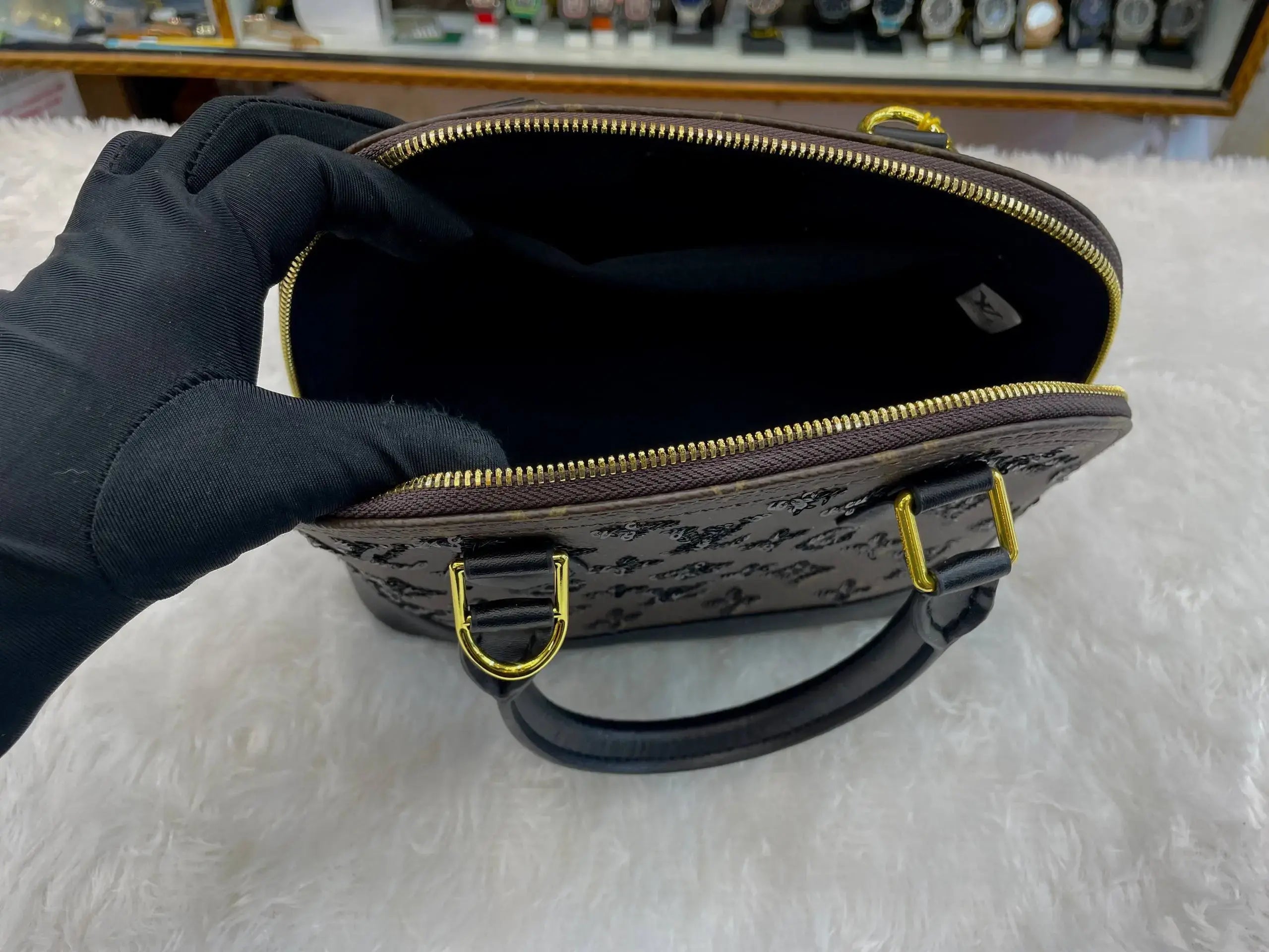 Louis vuitton (lv) monogram eclipse alma bb bag in master piece