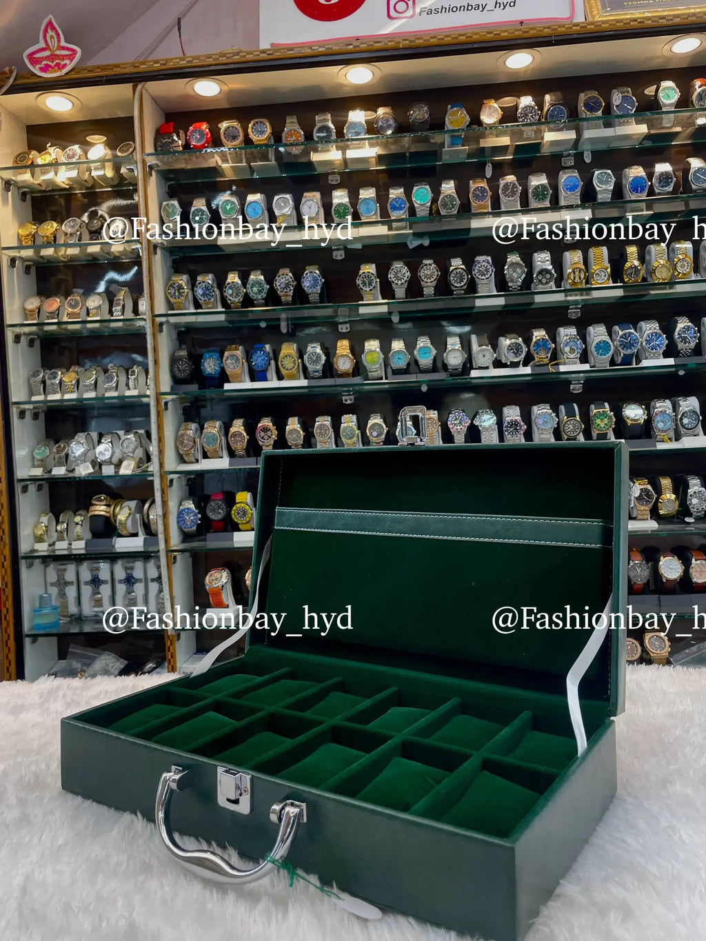 12pc watch organizer briefcase in green leather