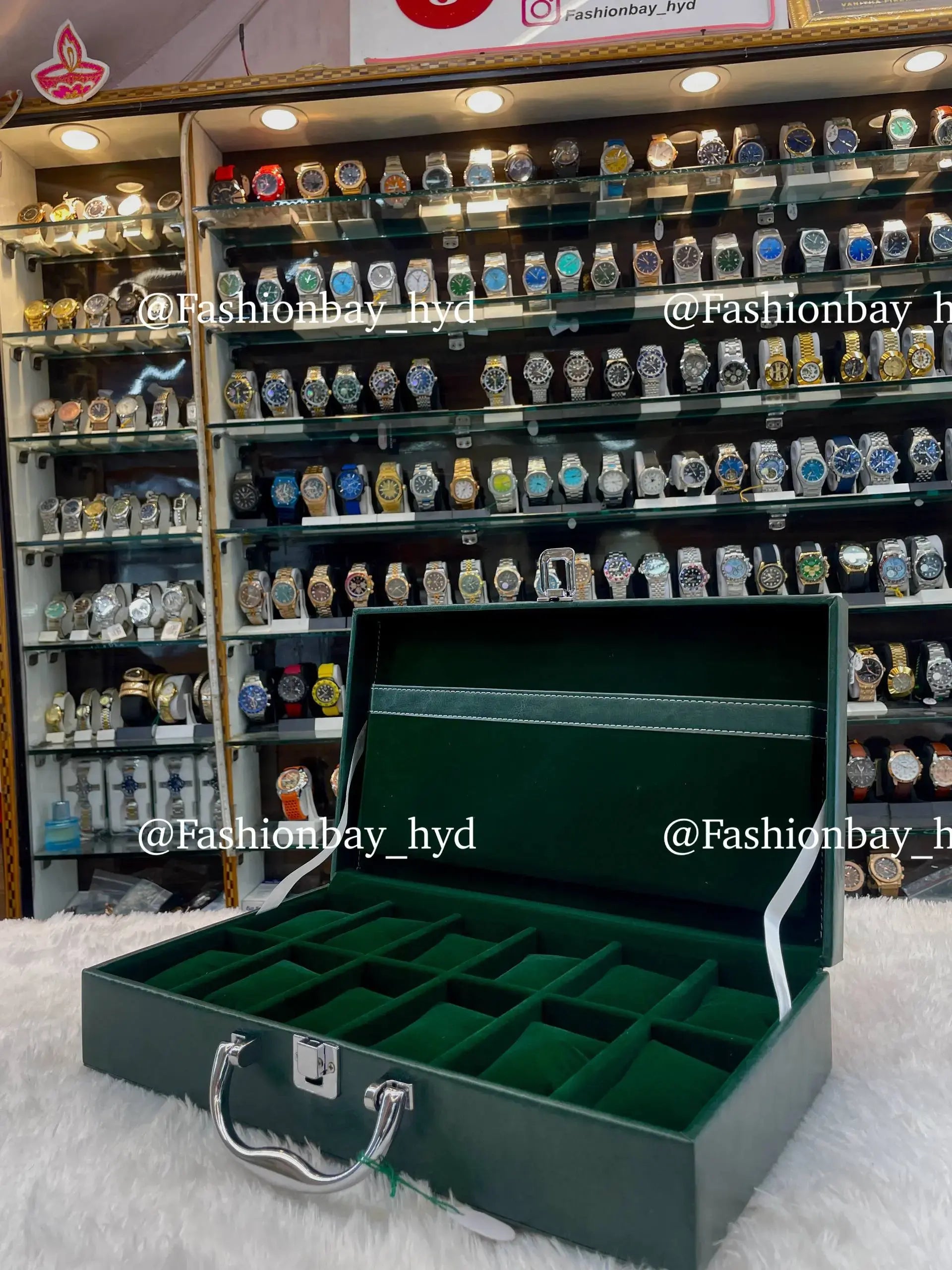 12pc watch organizer briefcase in green leather