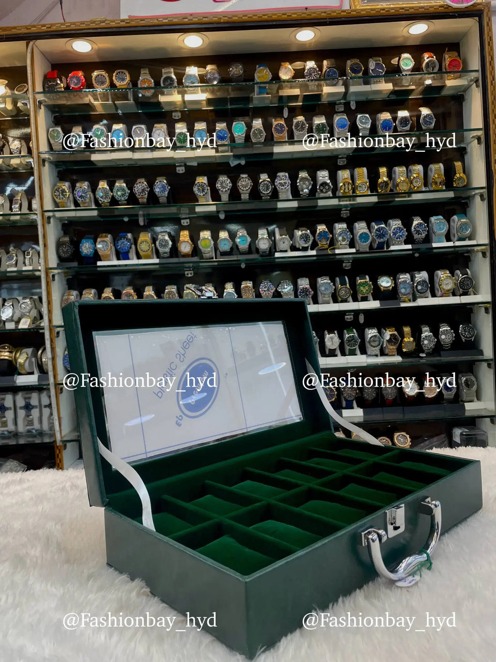 12pc watch organizer briefcase in full green leather