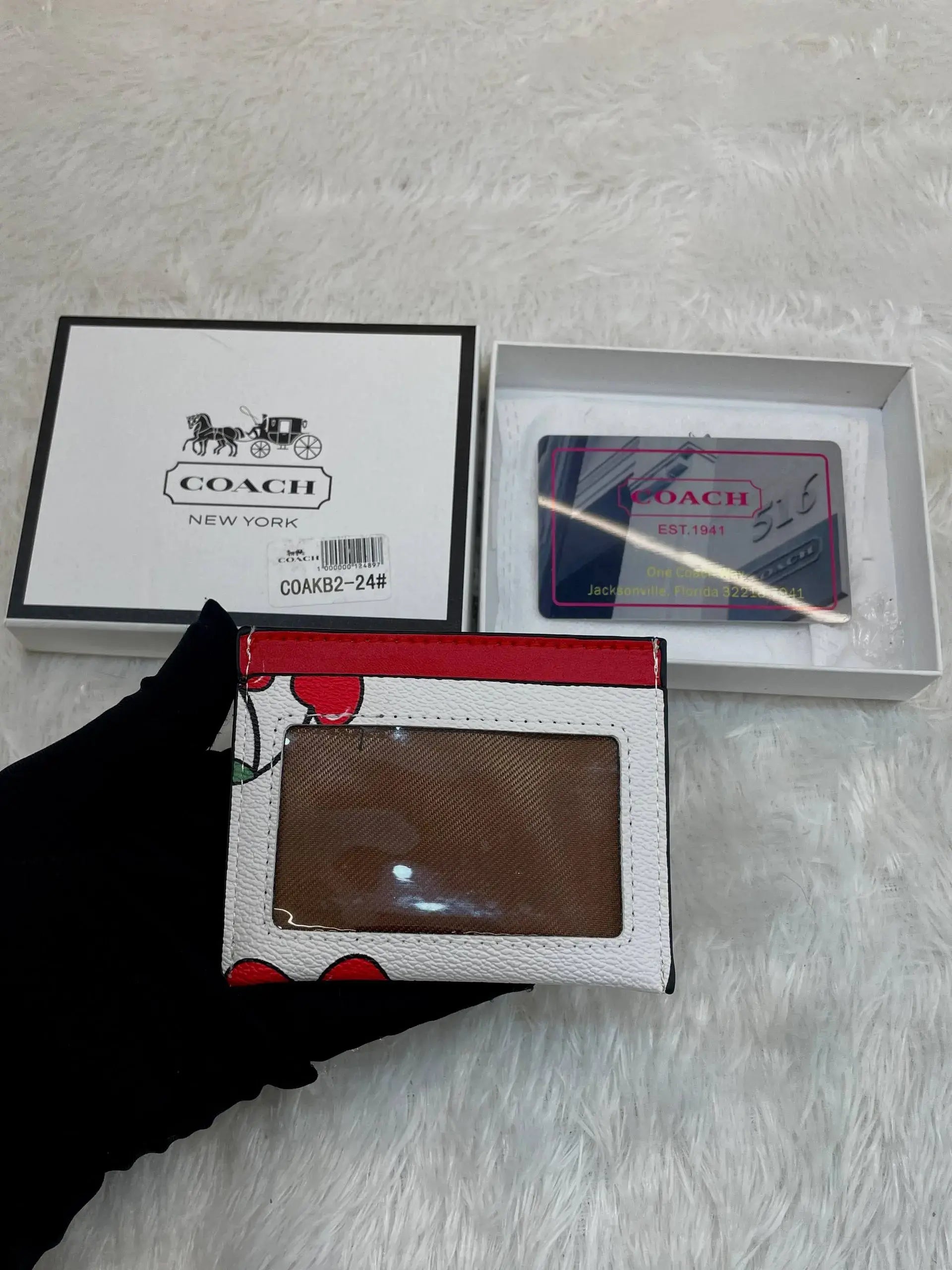 Coach card holder for girls cherry