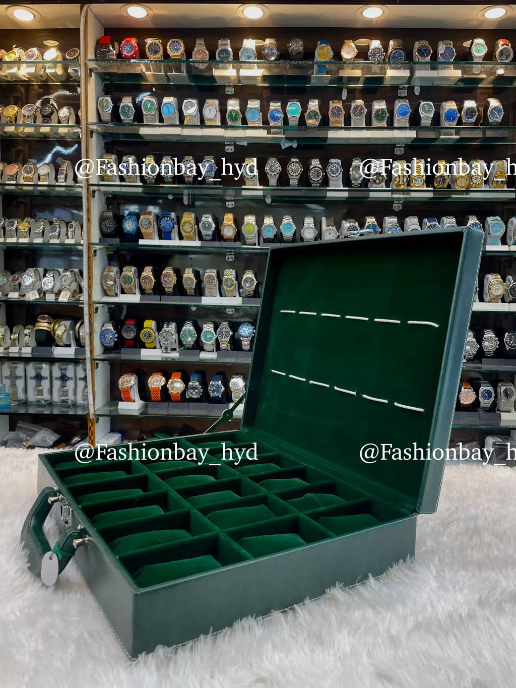 24pc watch organizer briefcase in green leather