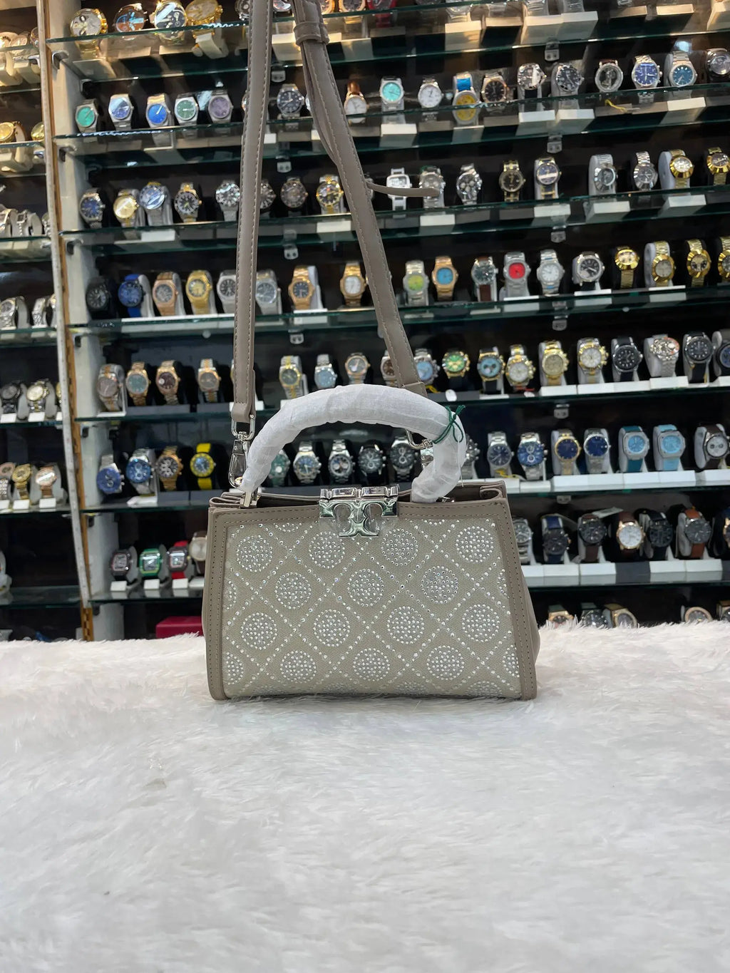 Tory burch grey eleanor t monogram hotfix in master piece