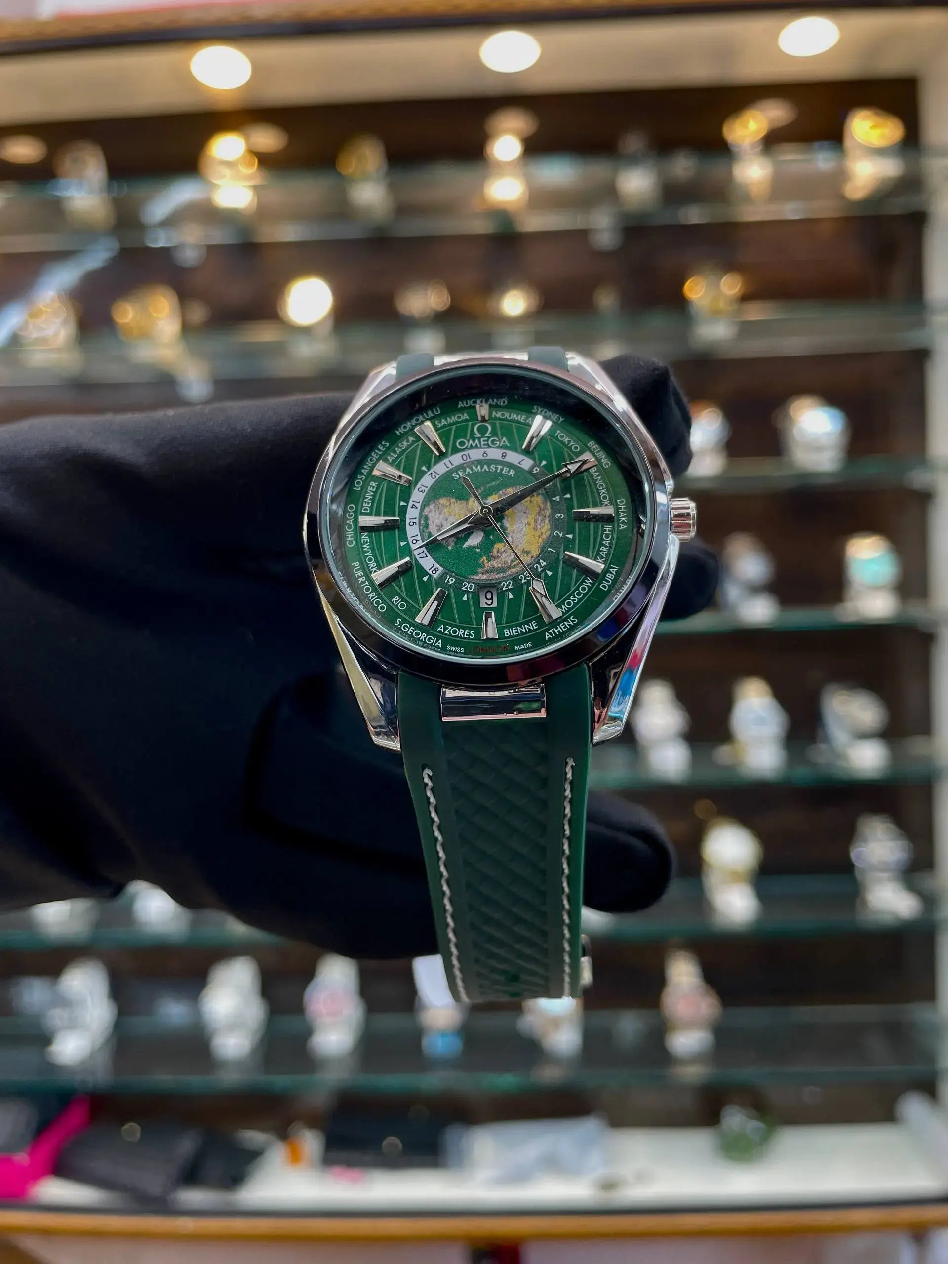 Omega seamaster world dial under budget for mens green