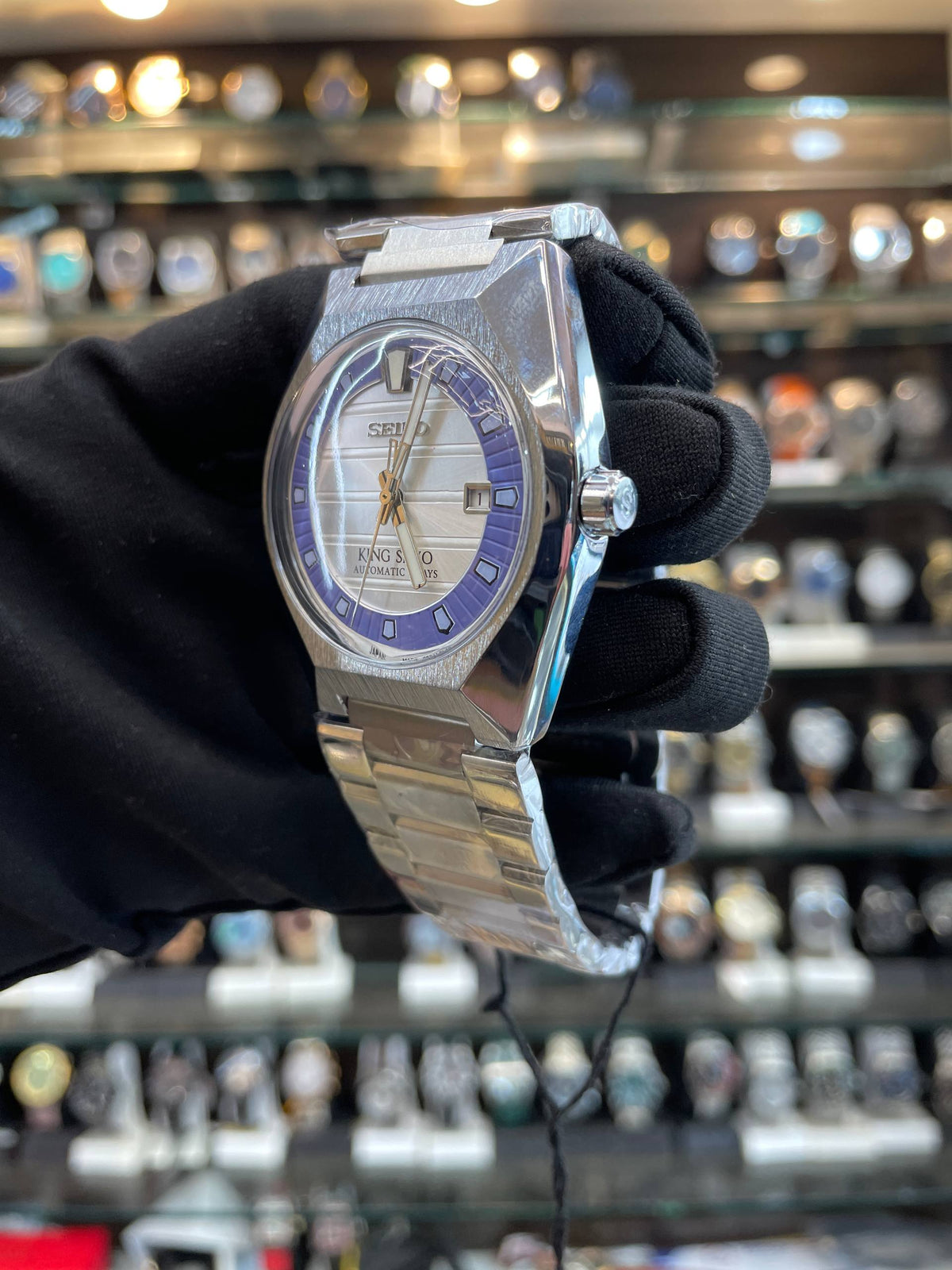 King Seiko Vanac silver dial automatic watch side view