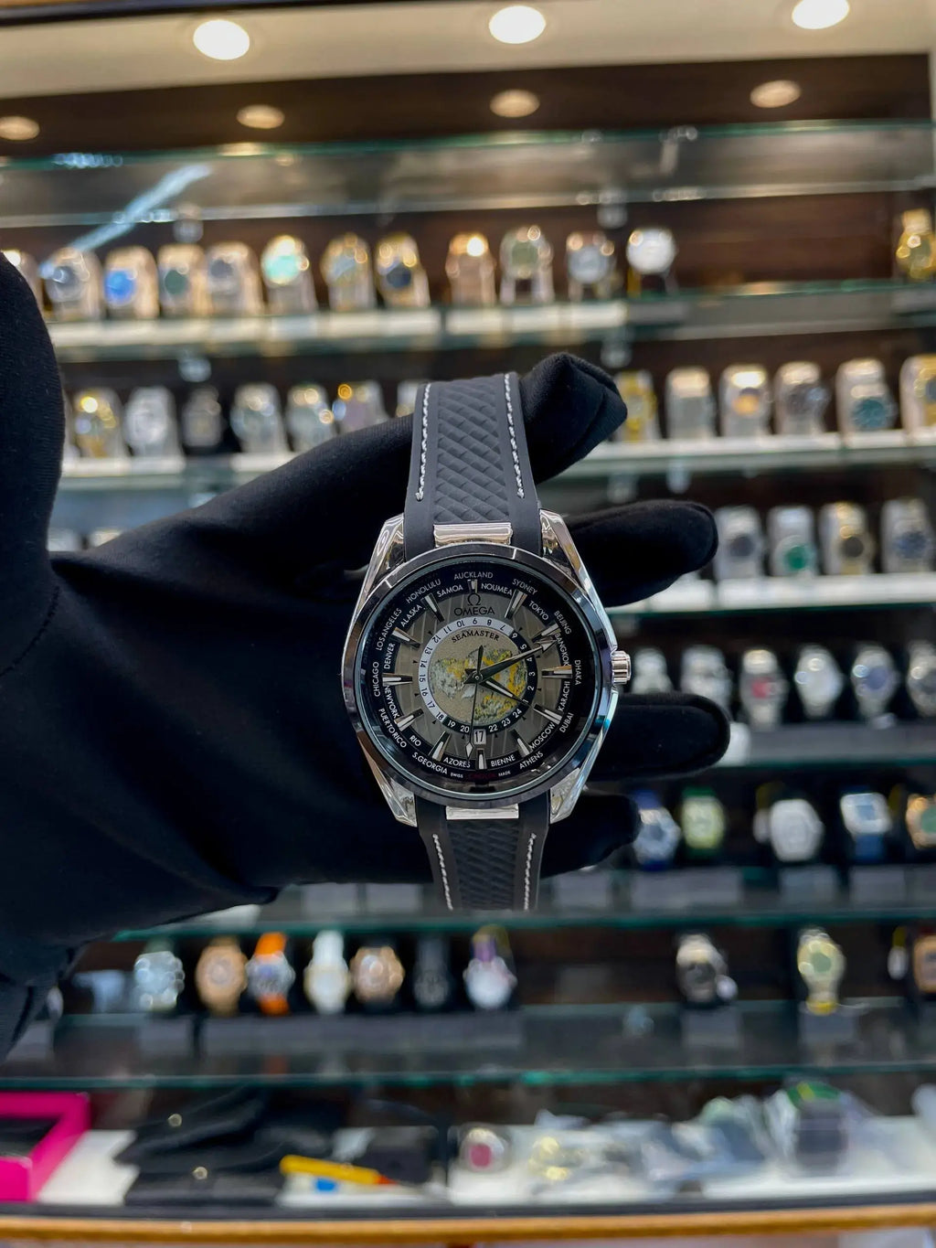 Omega seamaster world dial under budget for men black