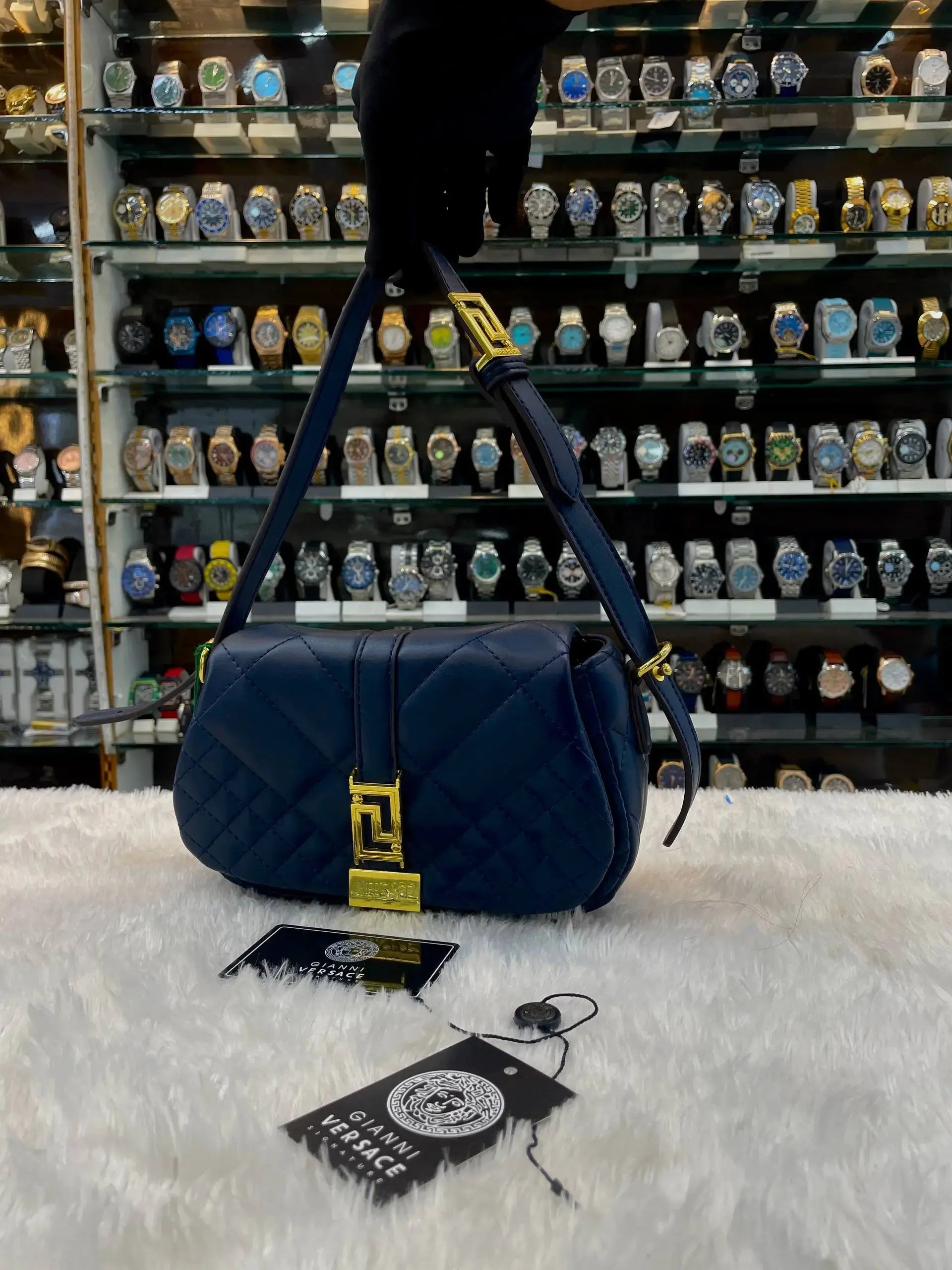 Versace small greca goddess shoulder bag master piece blue