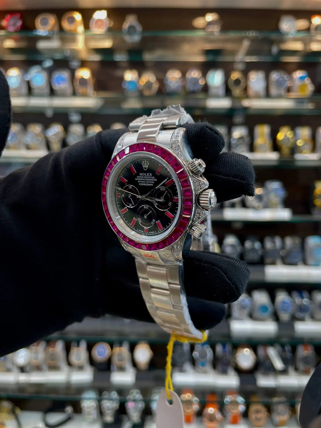 Rolex daytona ruby-setbezel in master piece for mens silver