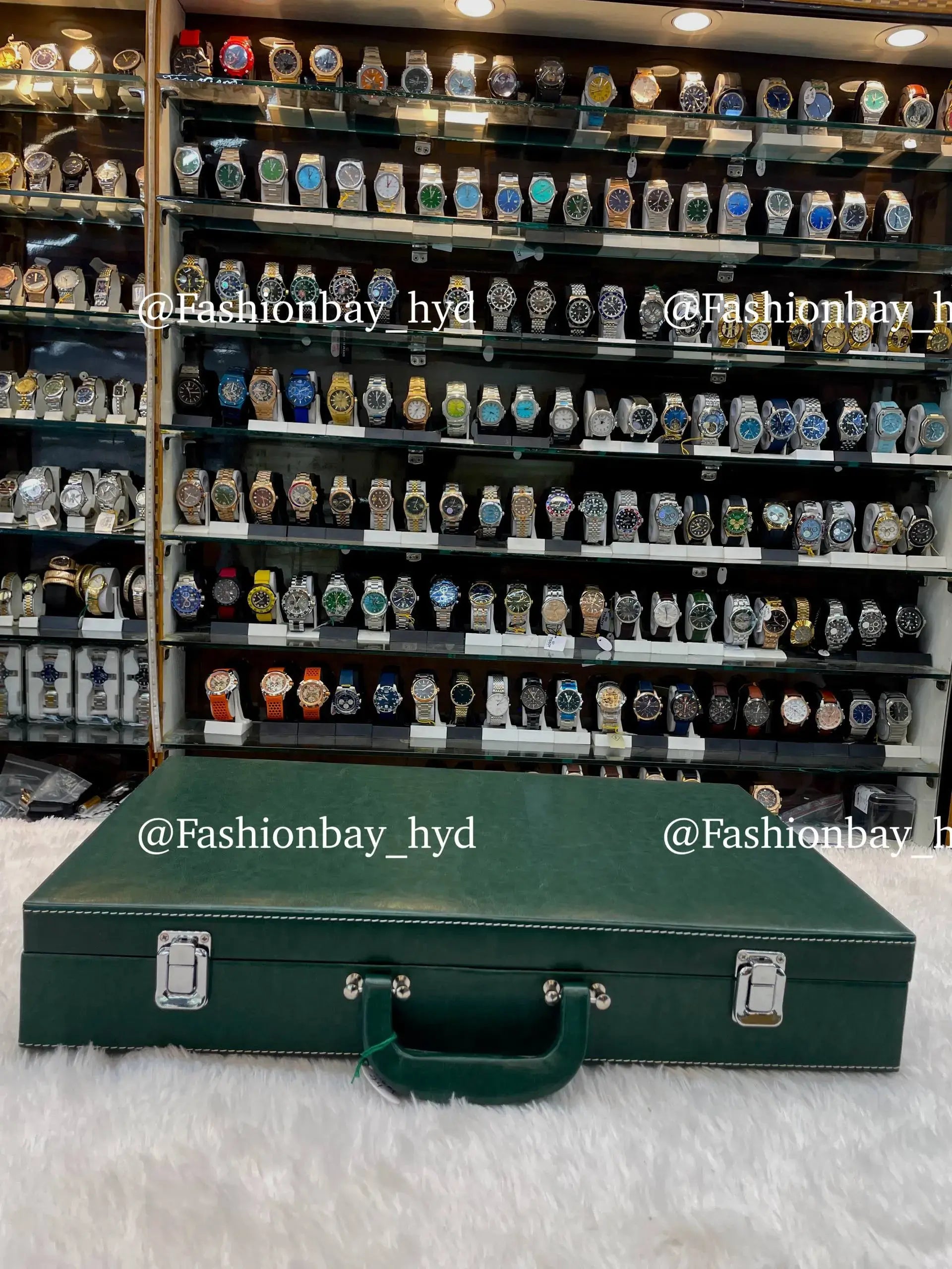 24pc watch organizer briefcase in green leather