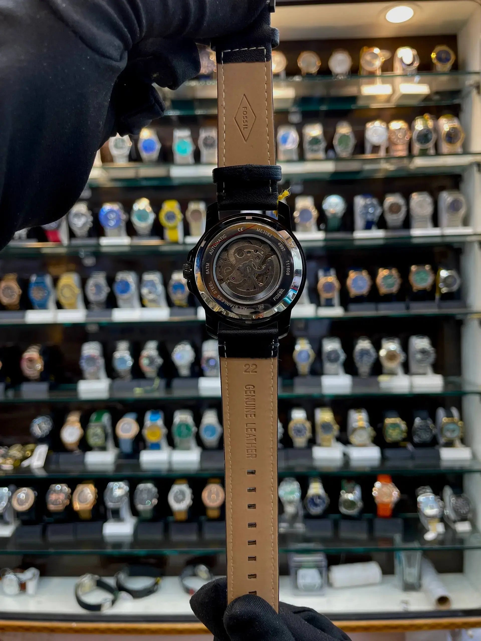 Fossil now in automatic for mens full black leather