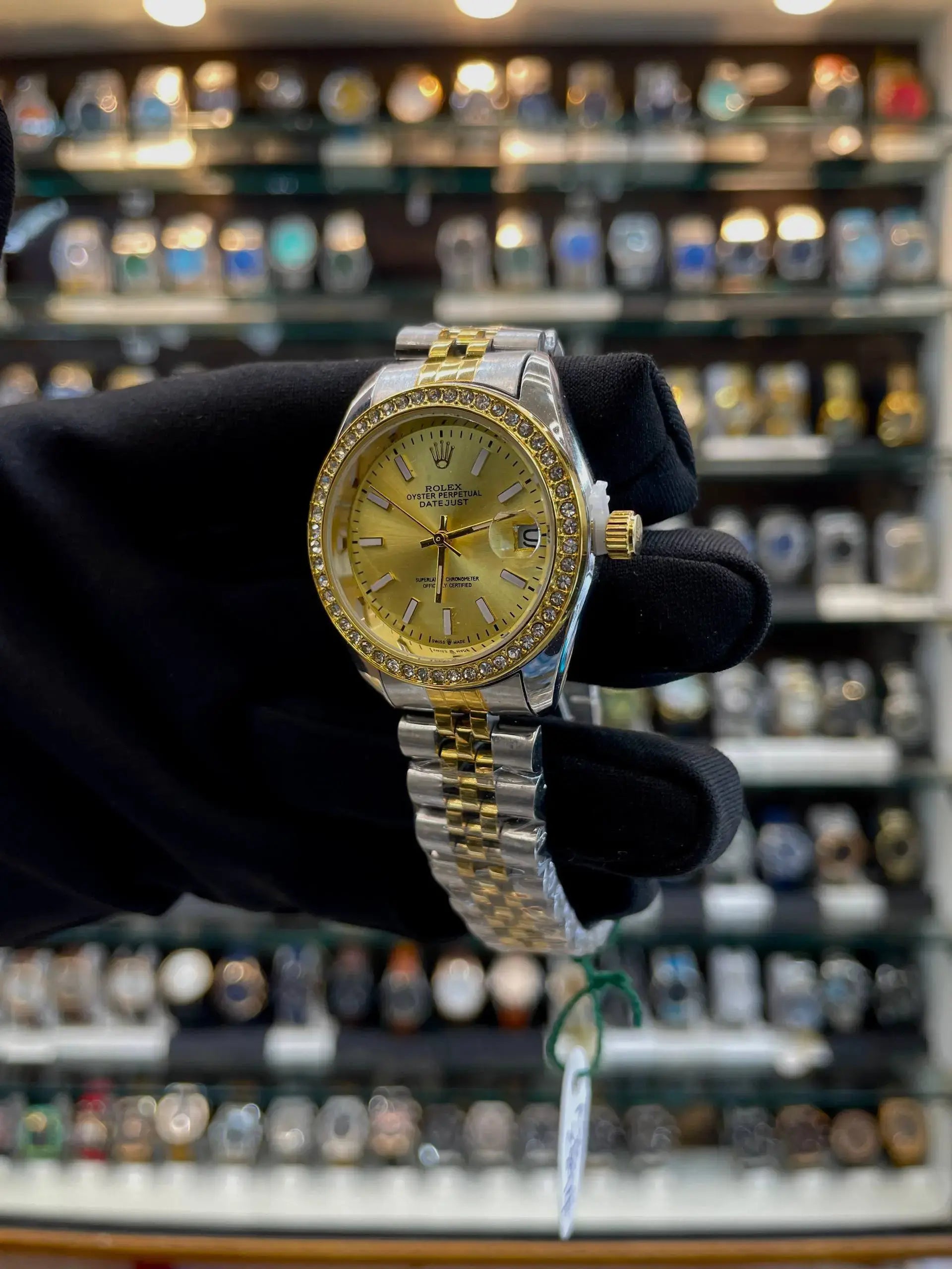 Rolex date just for girls under budget gold dial dual tone