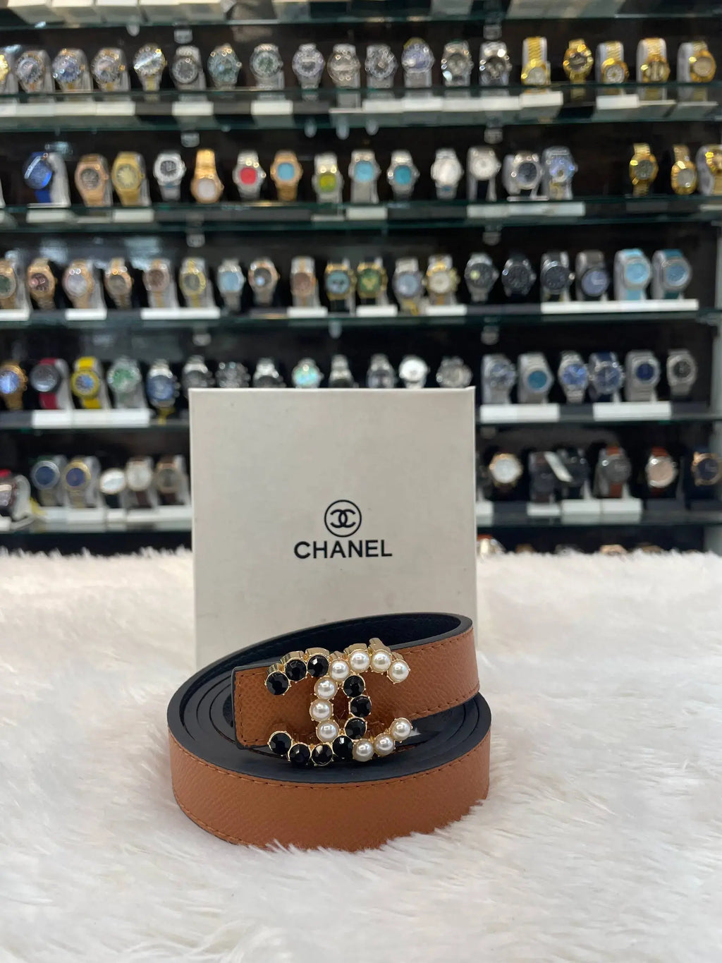 Chanel perls clip dual side girls belt