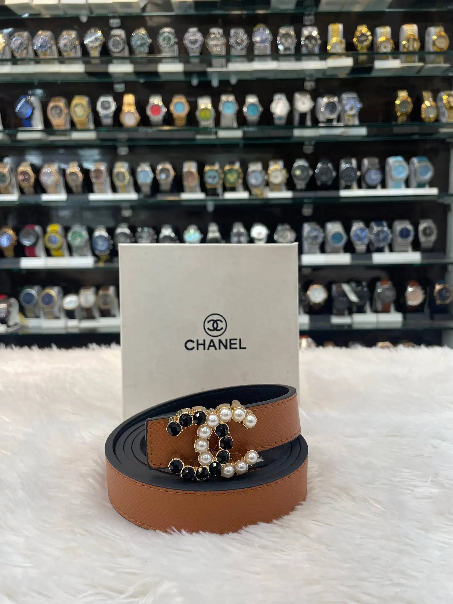 Chanel perls clip dual side girls belt