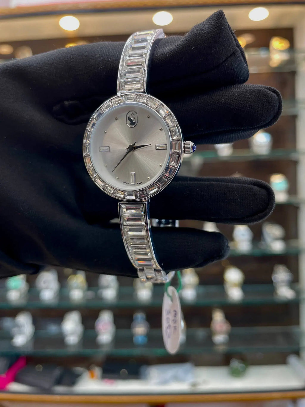 Swarovski matrix bangle watch for girls white dial