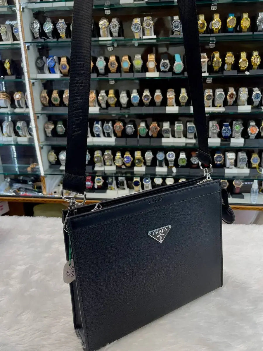Prada black re-nylon & saffiano shoulder bag