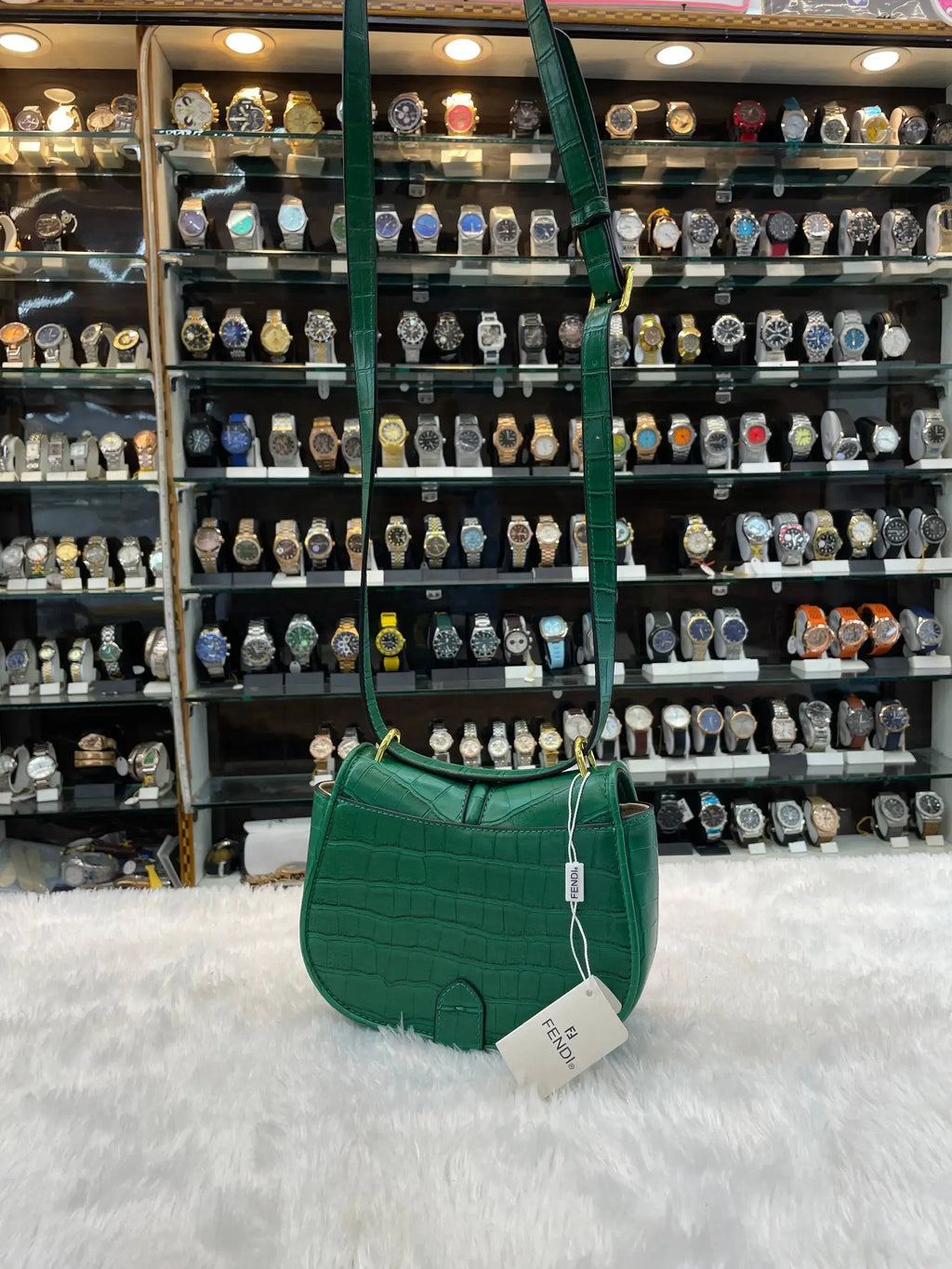 Fendi c'mon medium crocodile bag green in master piece