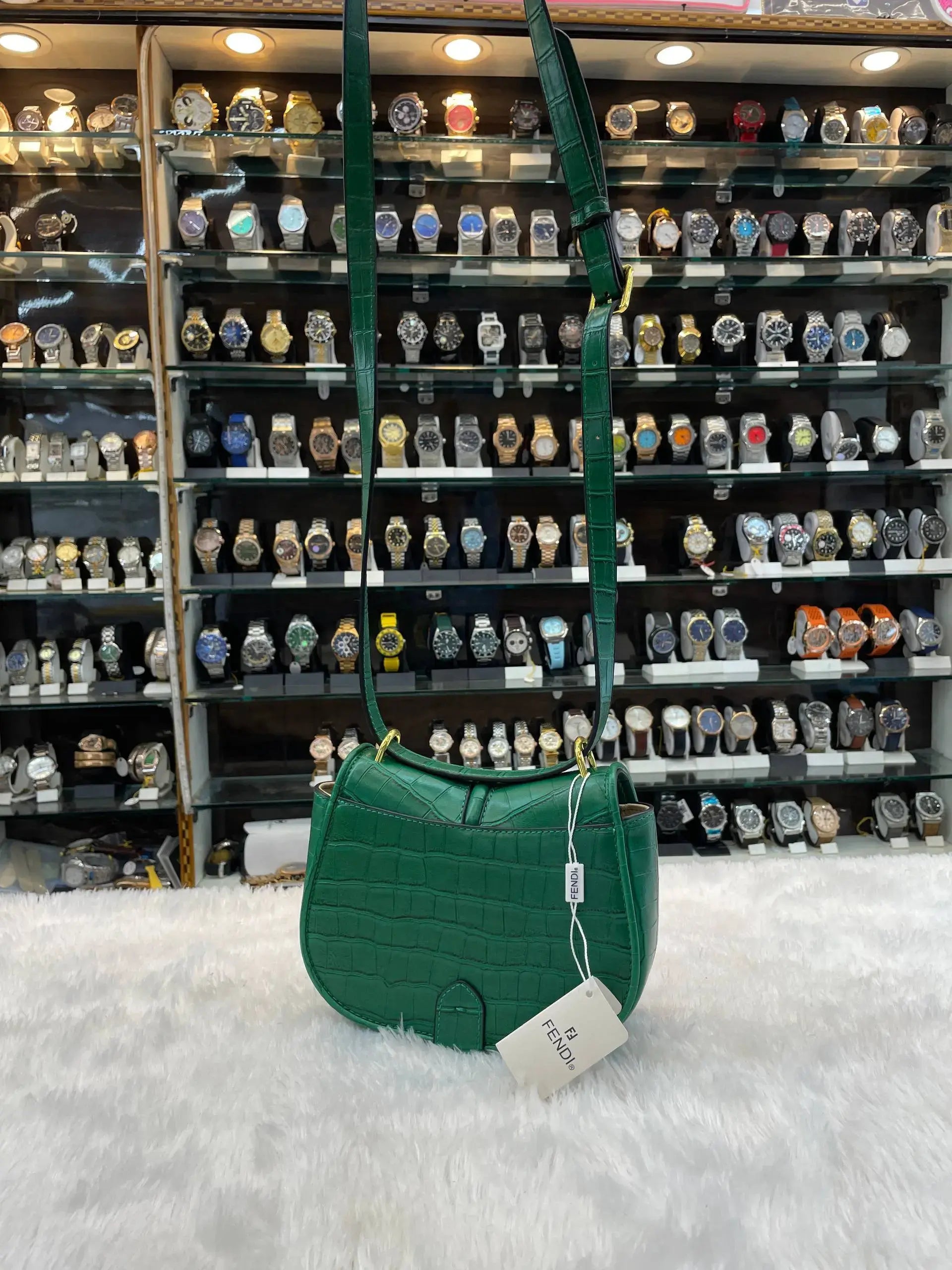 Fendi c'mon medium crocodile bag green in master piece
