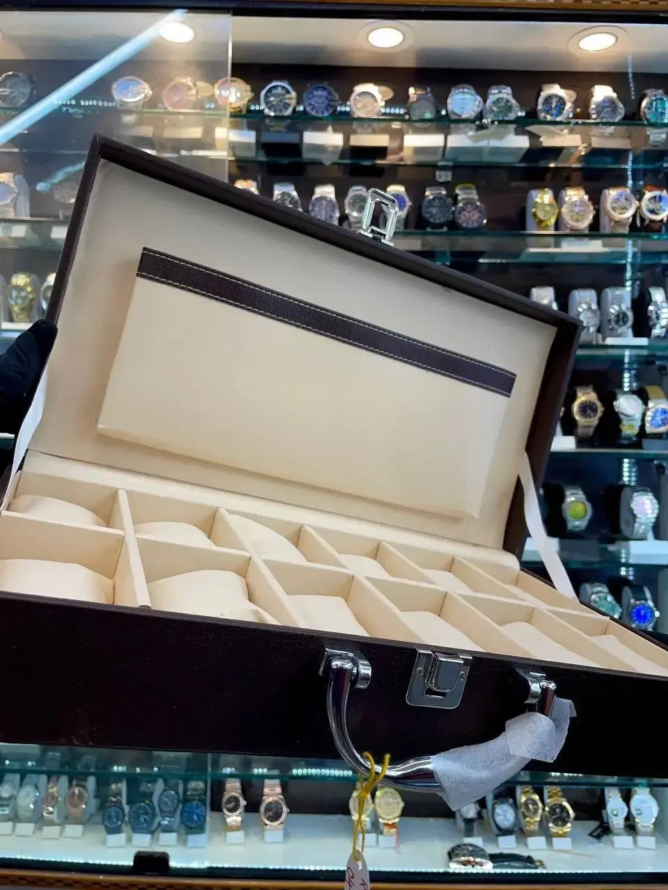 12pc leather brown briefcase watch organizer