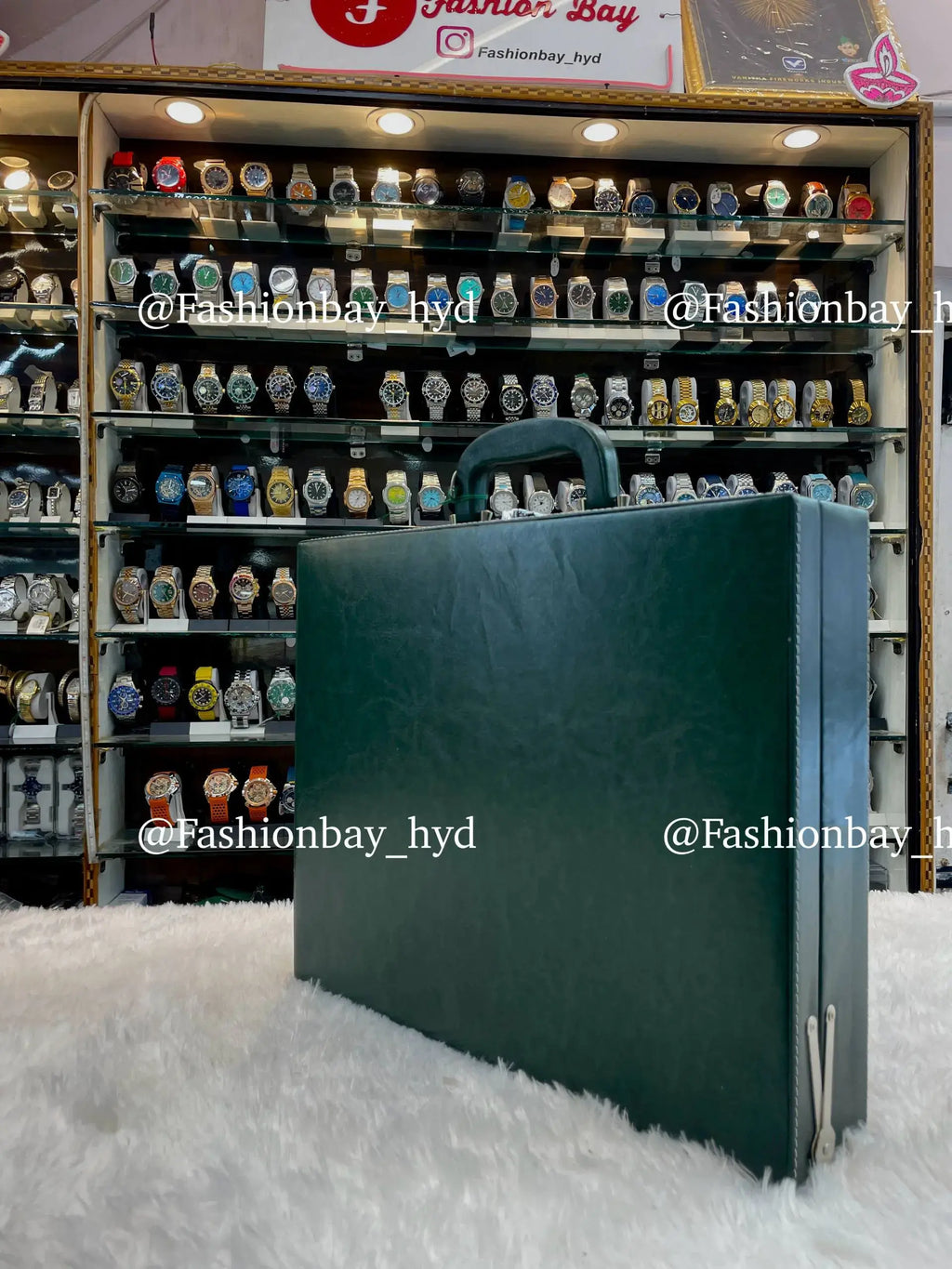 24pc watch organizer briefcase in green leather