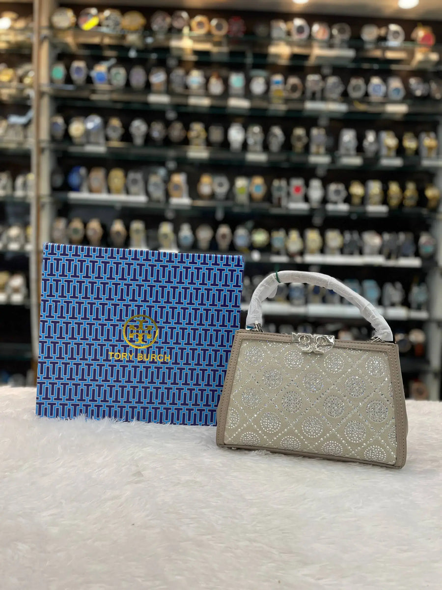 Tory burch grey eleanor t monogram hotfix in master piece