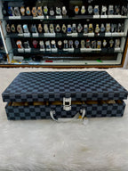 12pc briefcase watch organiser faux blue leather checkered body