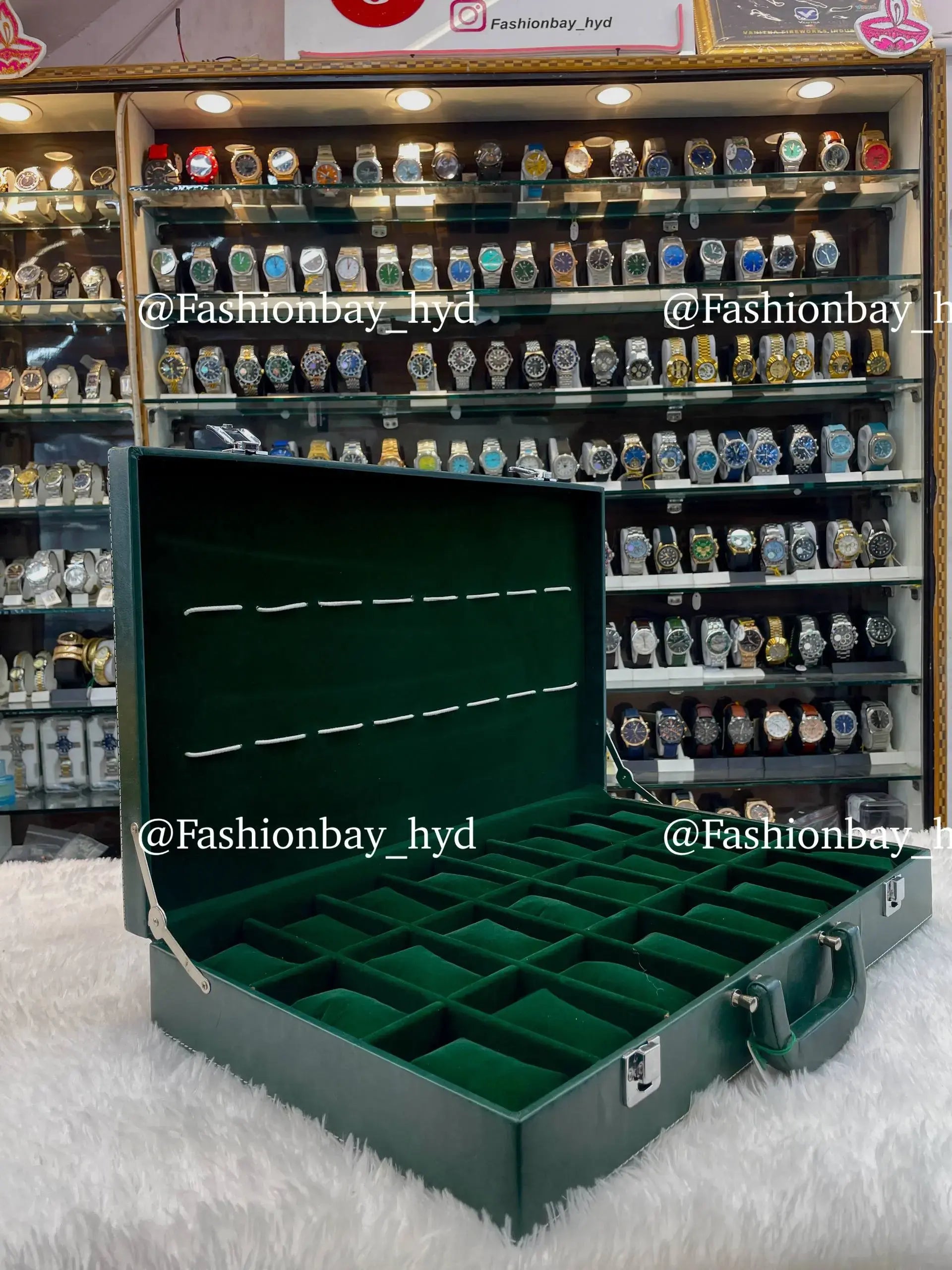 24pc watch organizer briefcase in green leather