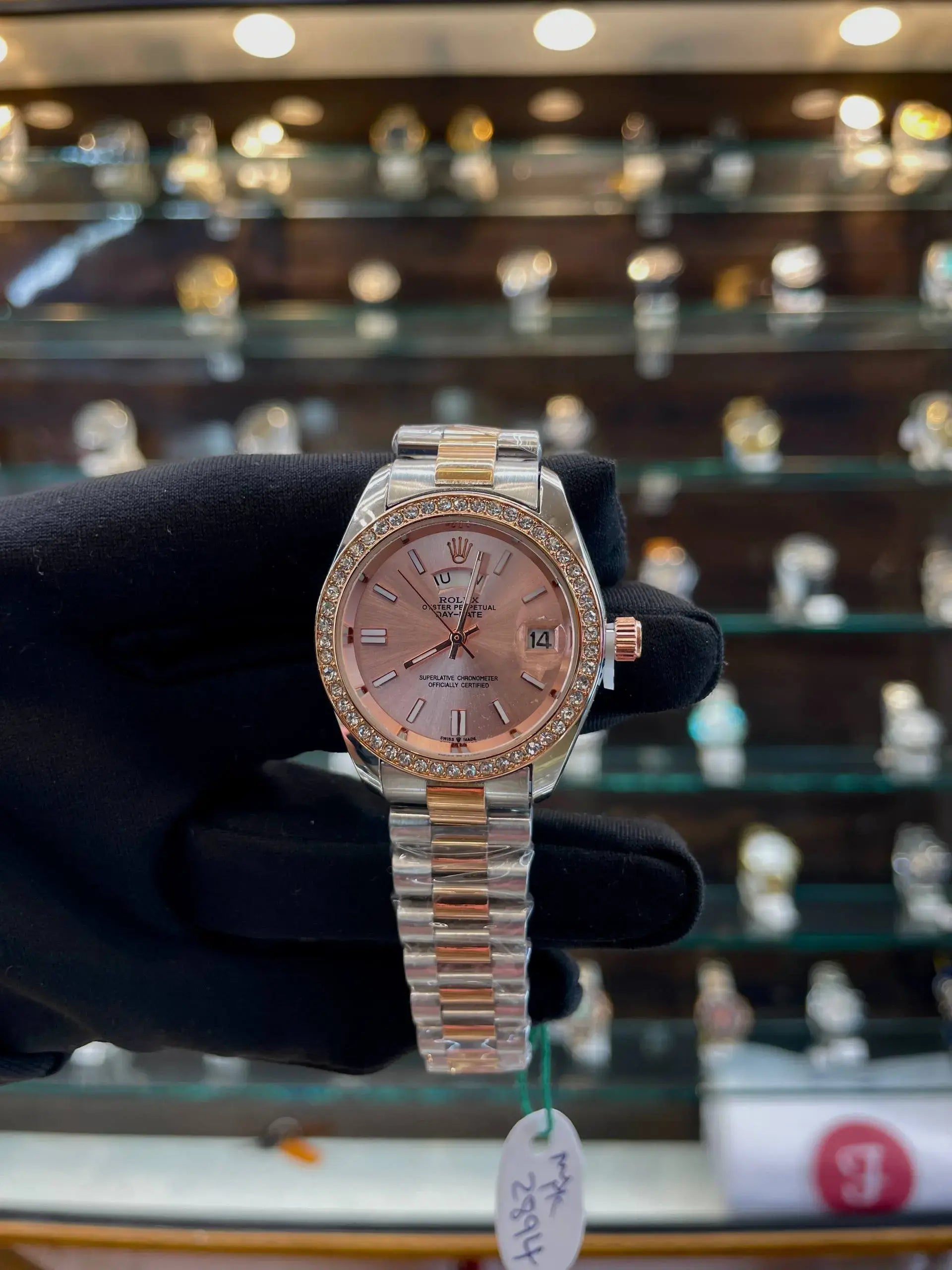 Rolex date just for girls under budget gold dial dual tone pink dial