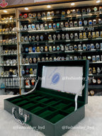 12pc watch organizer briefcase in full green leather