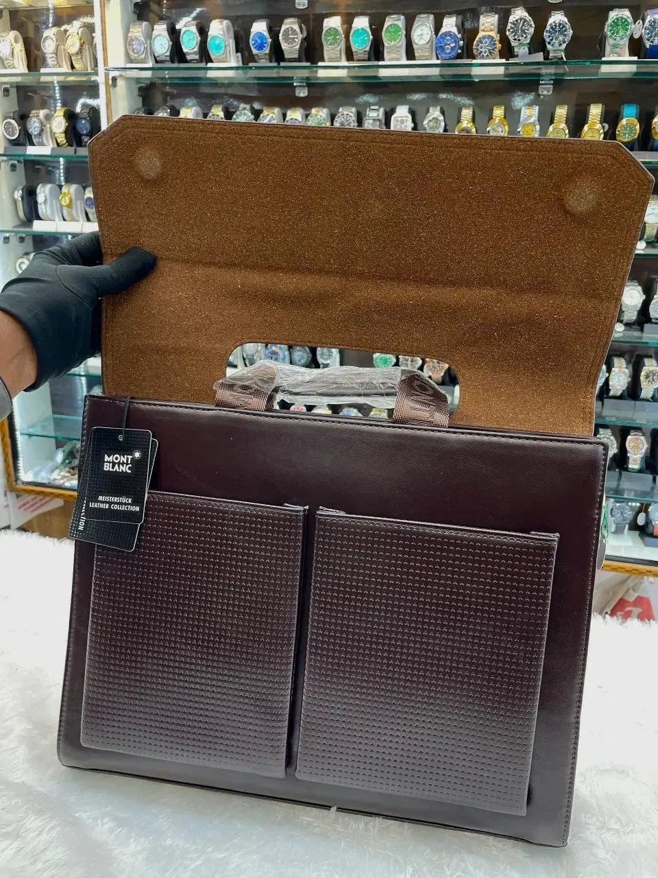 Mont Blanc glossy brown laptop bag