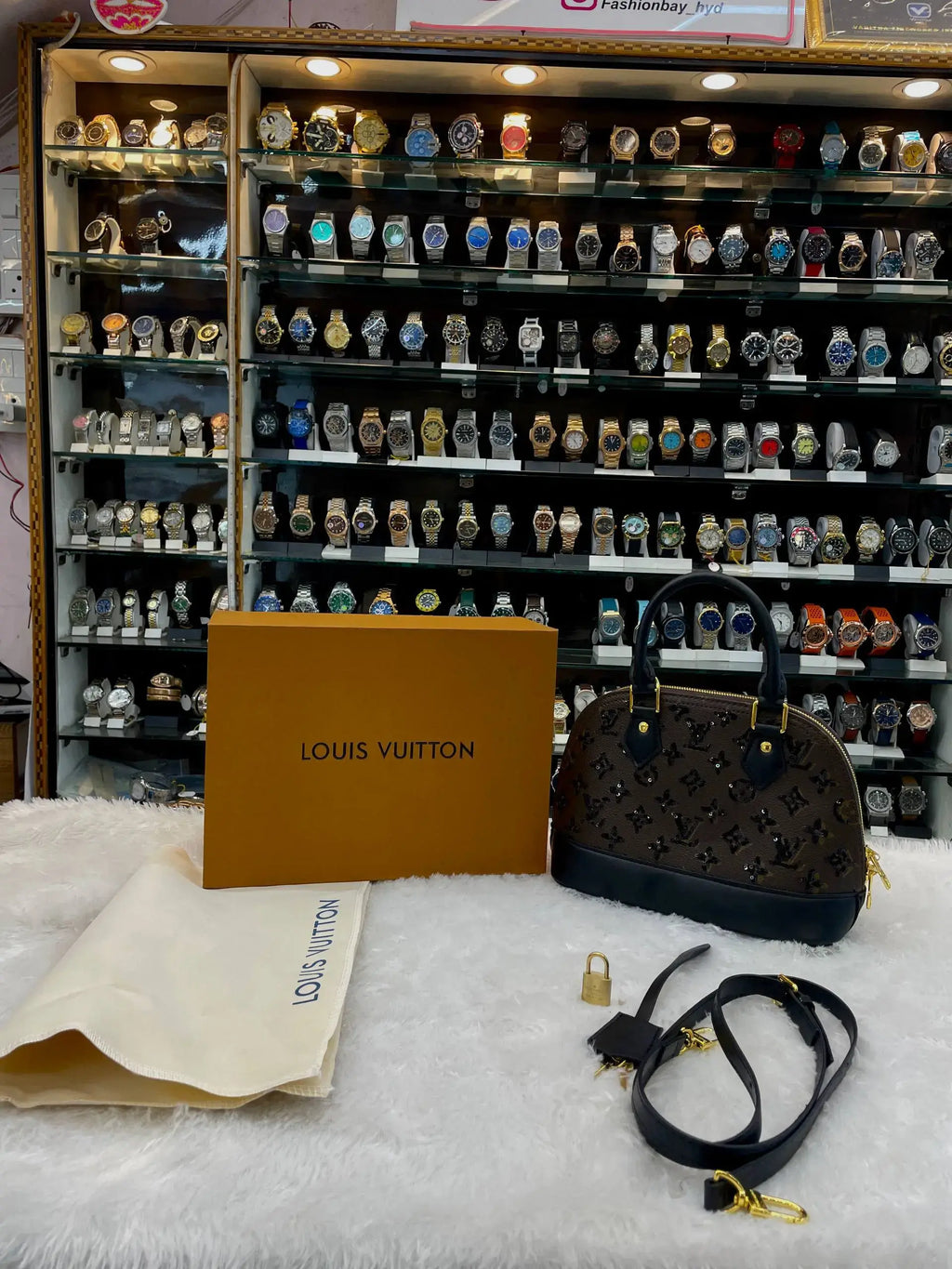 Louis vuitton (lv) monogram eclipse alma bb bag in master piece