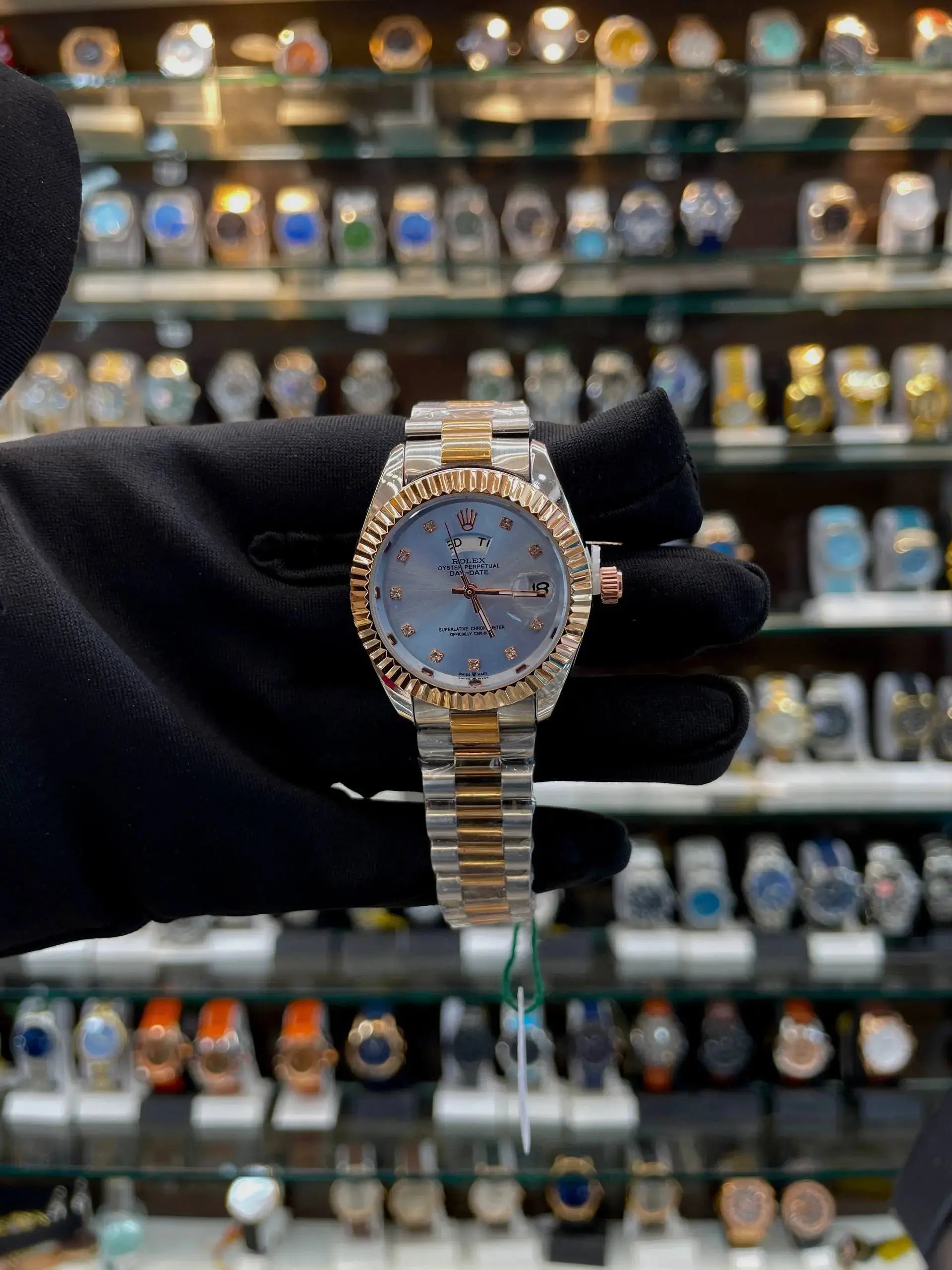Rolex date just for girls under budget blue dial dual tone