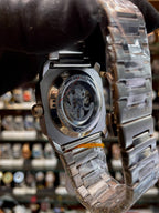 Bvlgari matte grey green skeleton watch backview