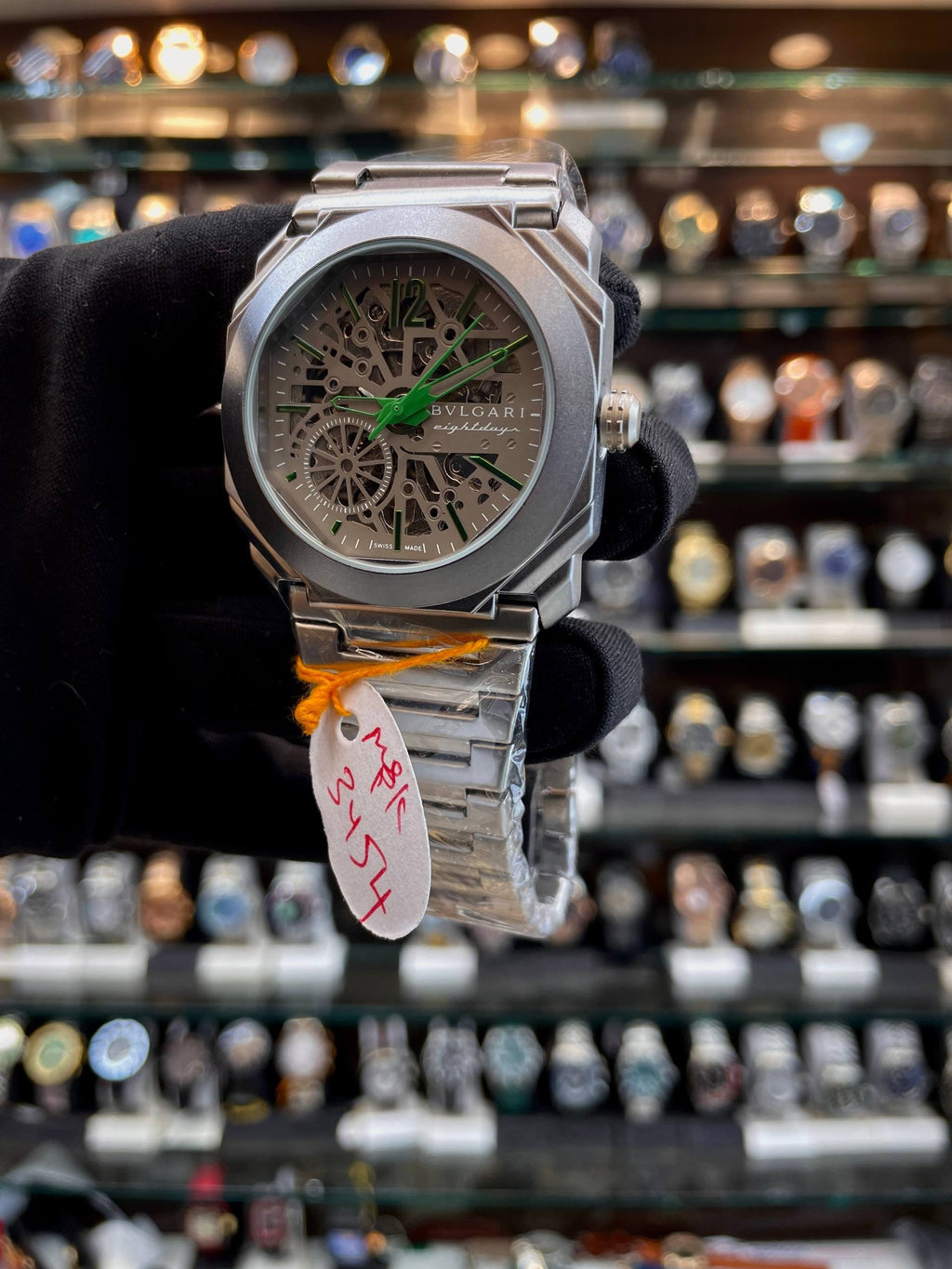Bvlgari Octo Finissimo matte grey green watch side view