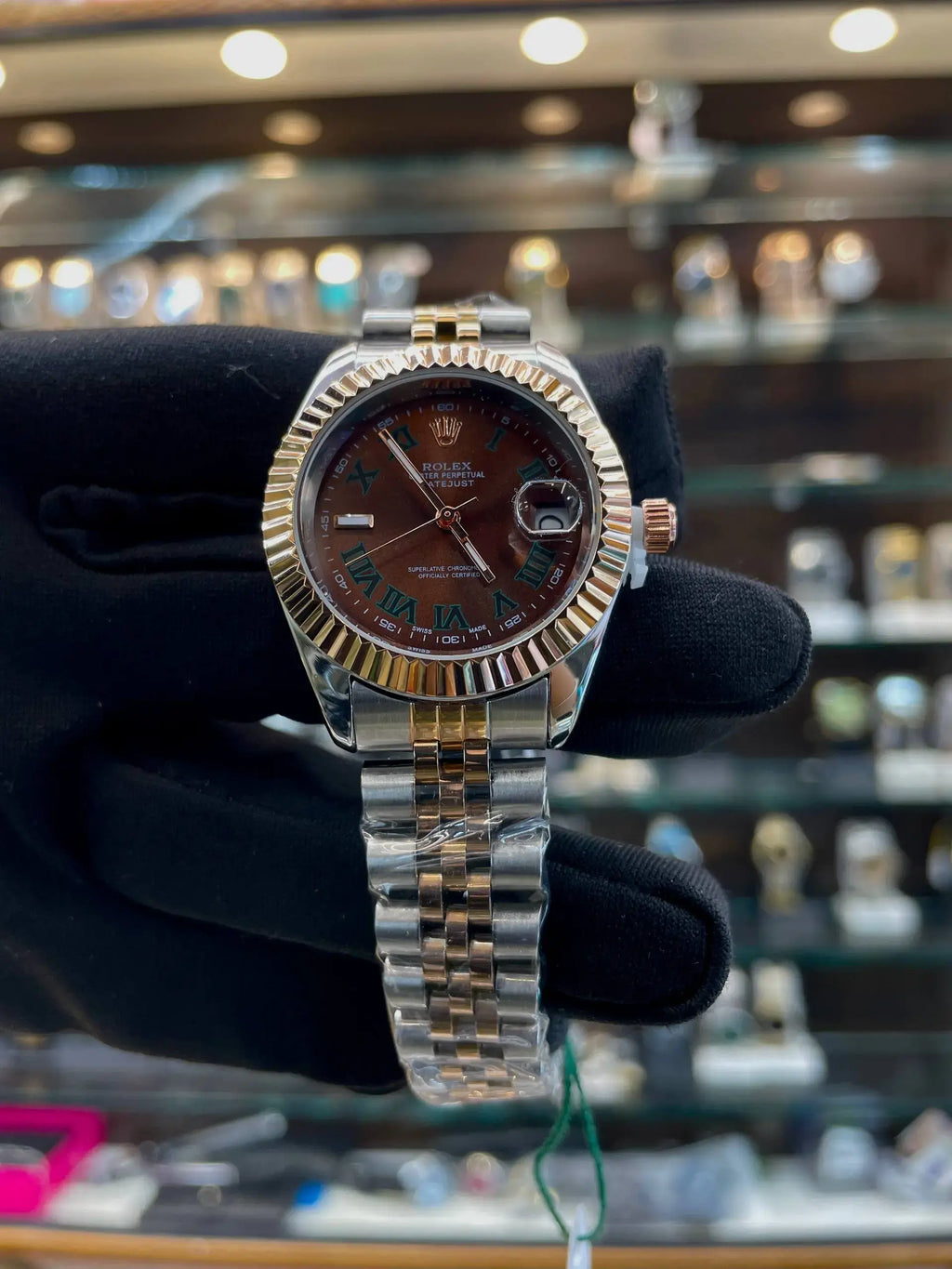 Rolex date just for girls under budget in brown dial dual tone