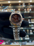Rolex date just for girls under budget in brown dial dual tone