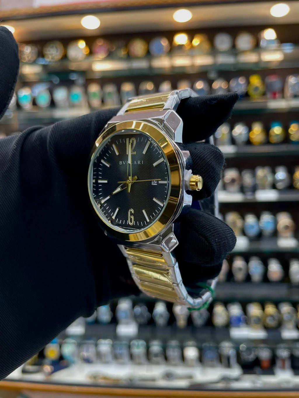 Bvlgari slim watch for men black dial